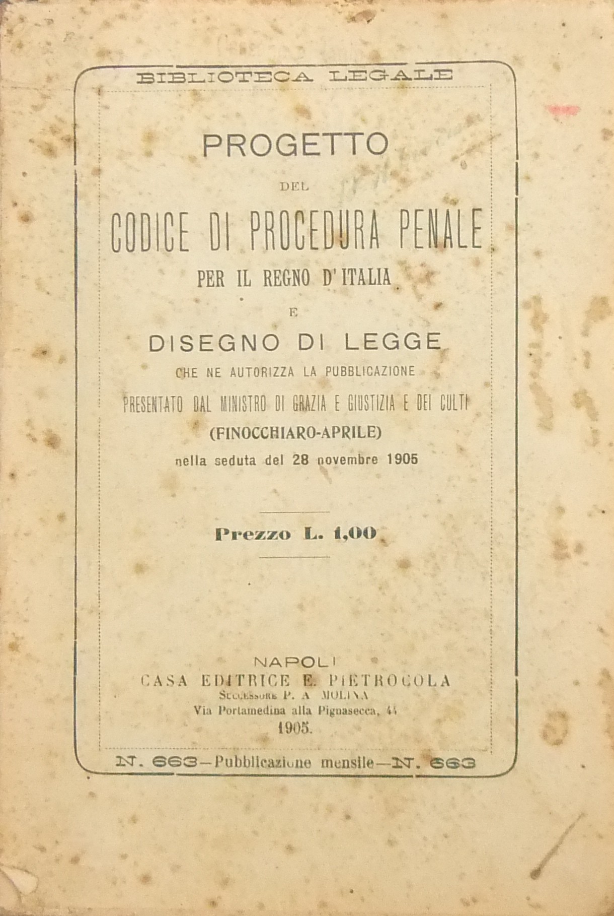 Progetto del Codice di Procedura penale per il Regno d'Italia