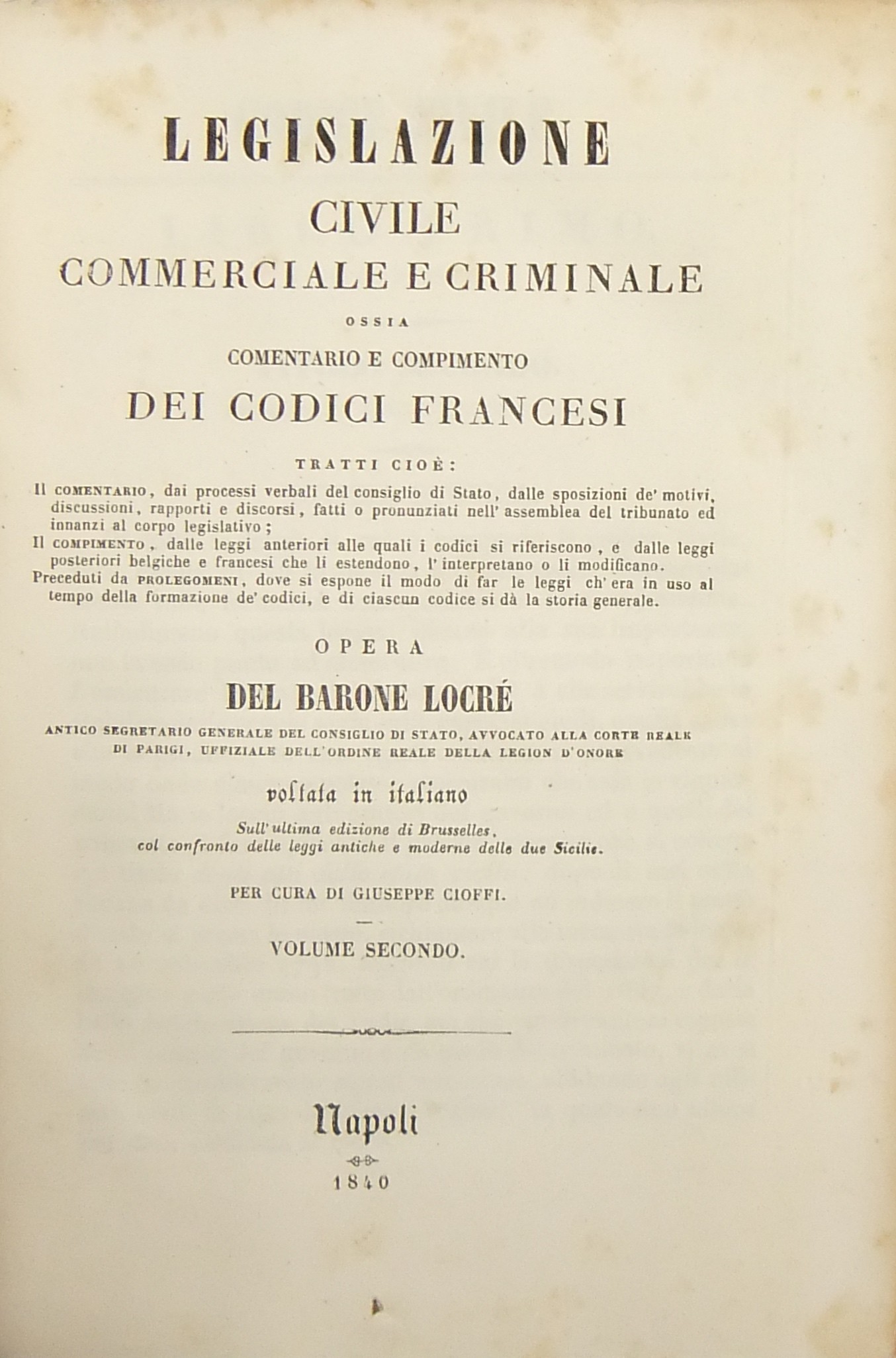 Legislazione civile commerciale e criminale. Vol. II