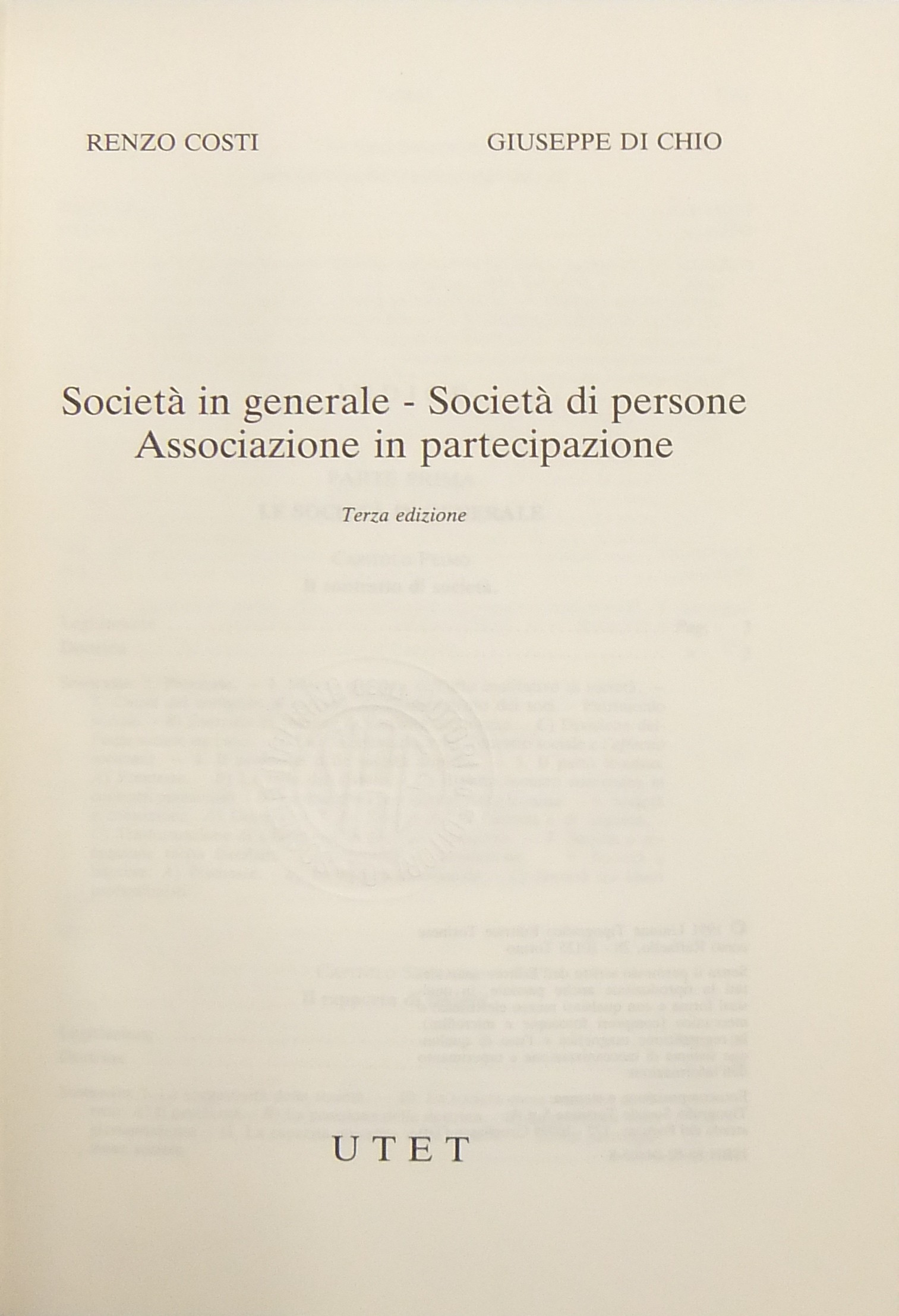 Società in generale. Società di persone. Associazioni in partecipazione