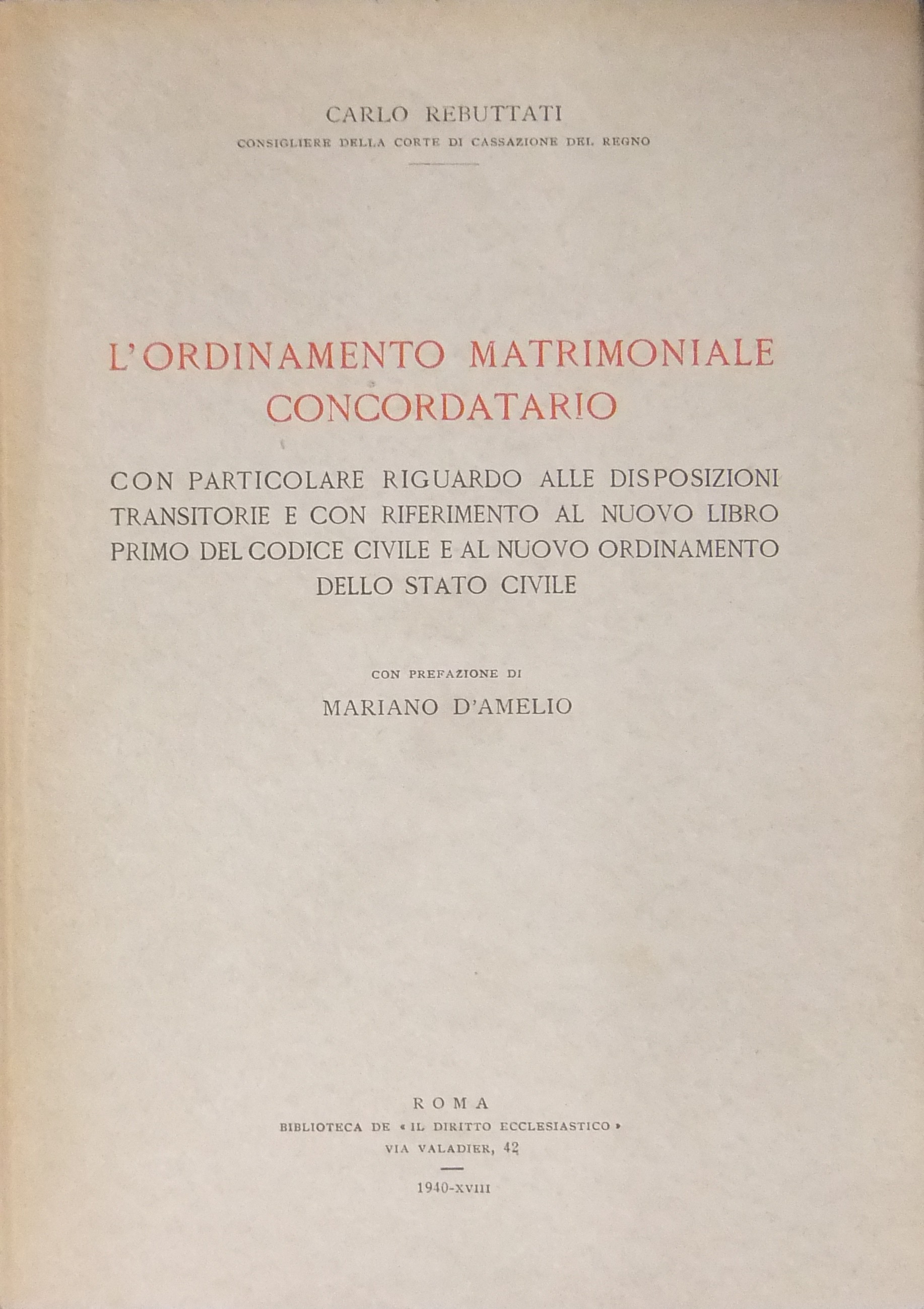 L'ordinamento matrimoniale concordatario. 