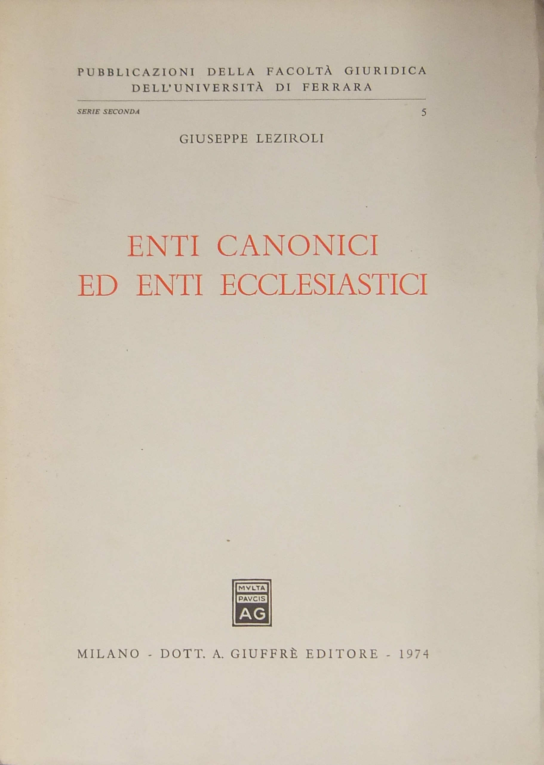 Enti canonici ed enti ecclesiastici