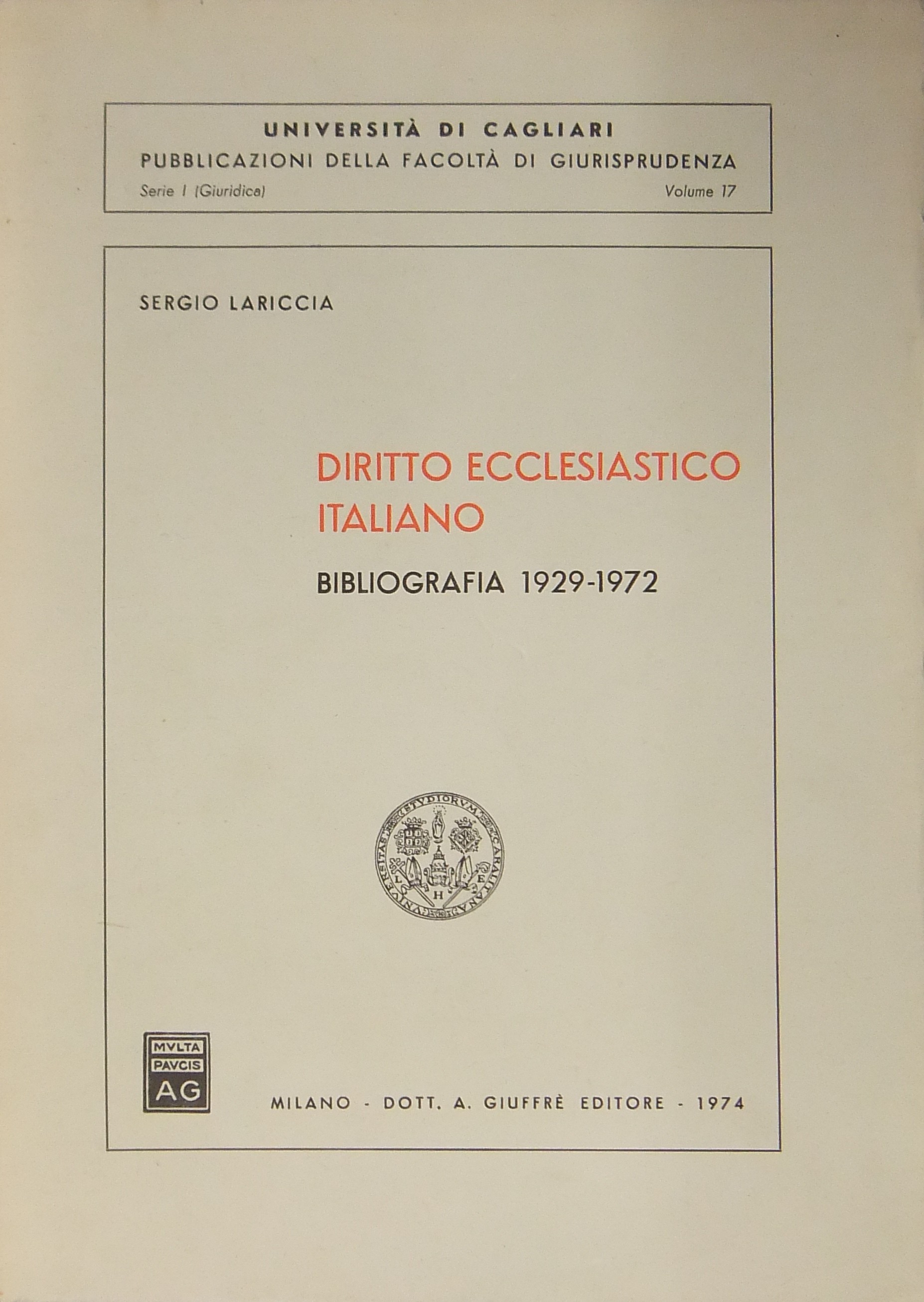 Diritto ecclesiastico italiano. Bibliografia 1929-1972