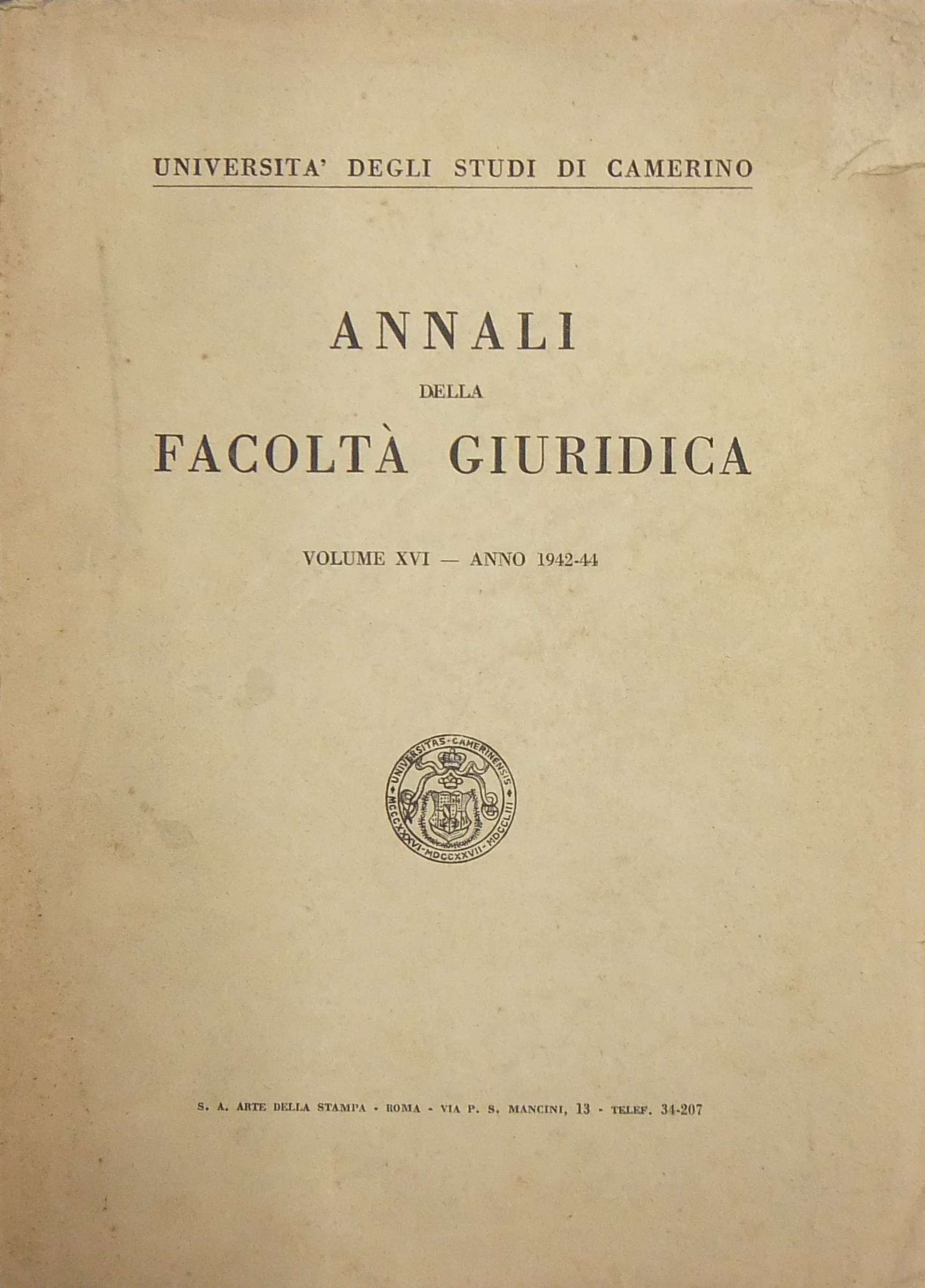 Annali della Facoltà Giuridica dell'Università di Camerino.
