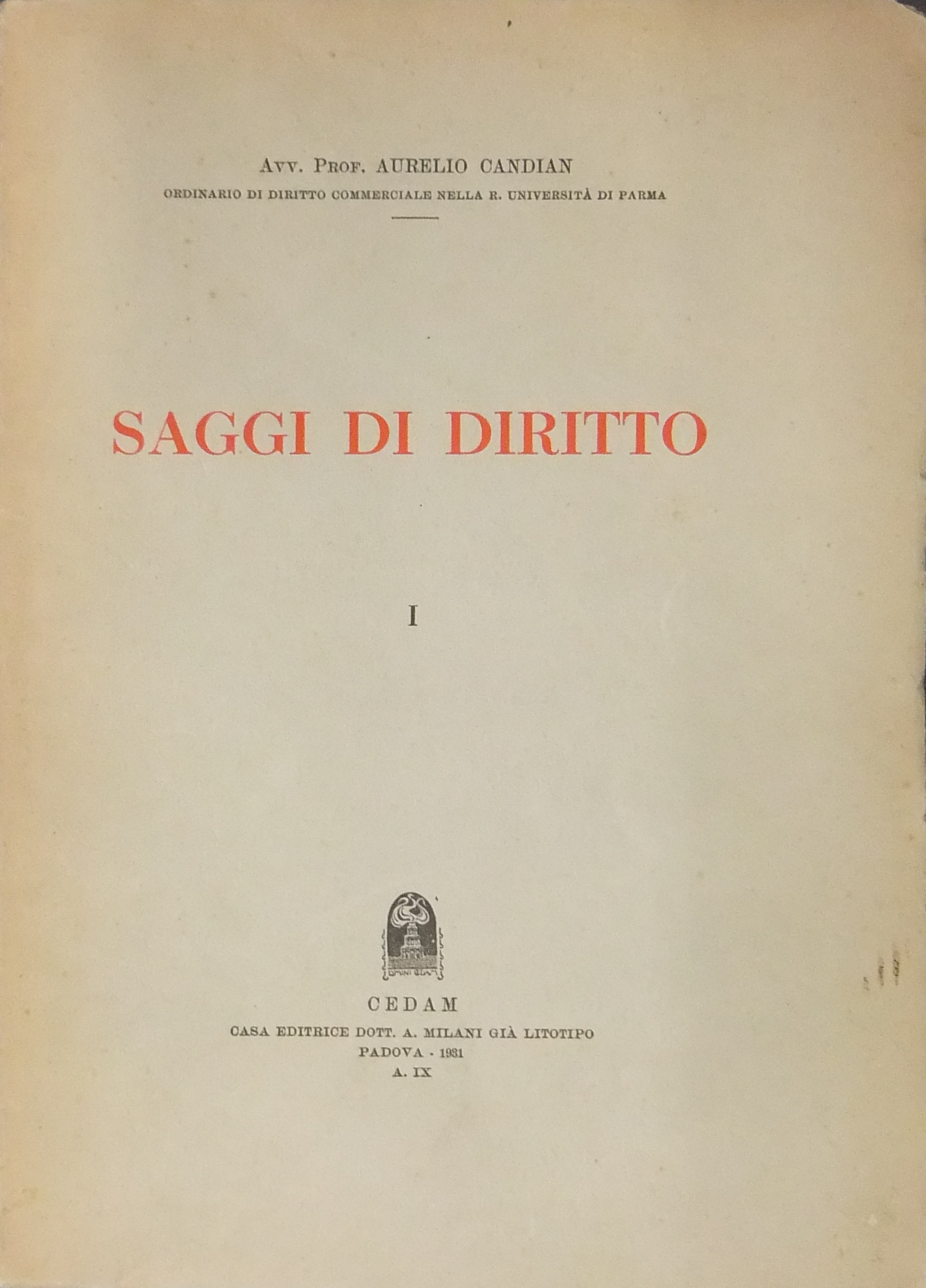 Saggi di diritto. Vol. I