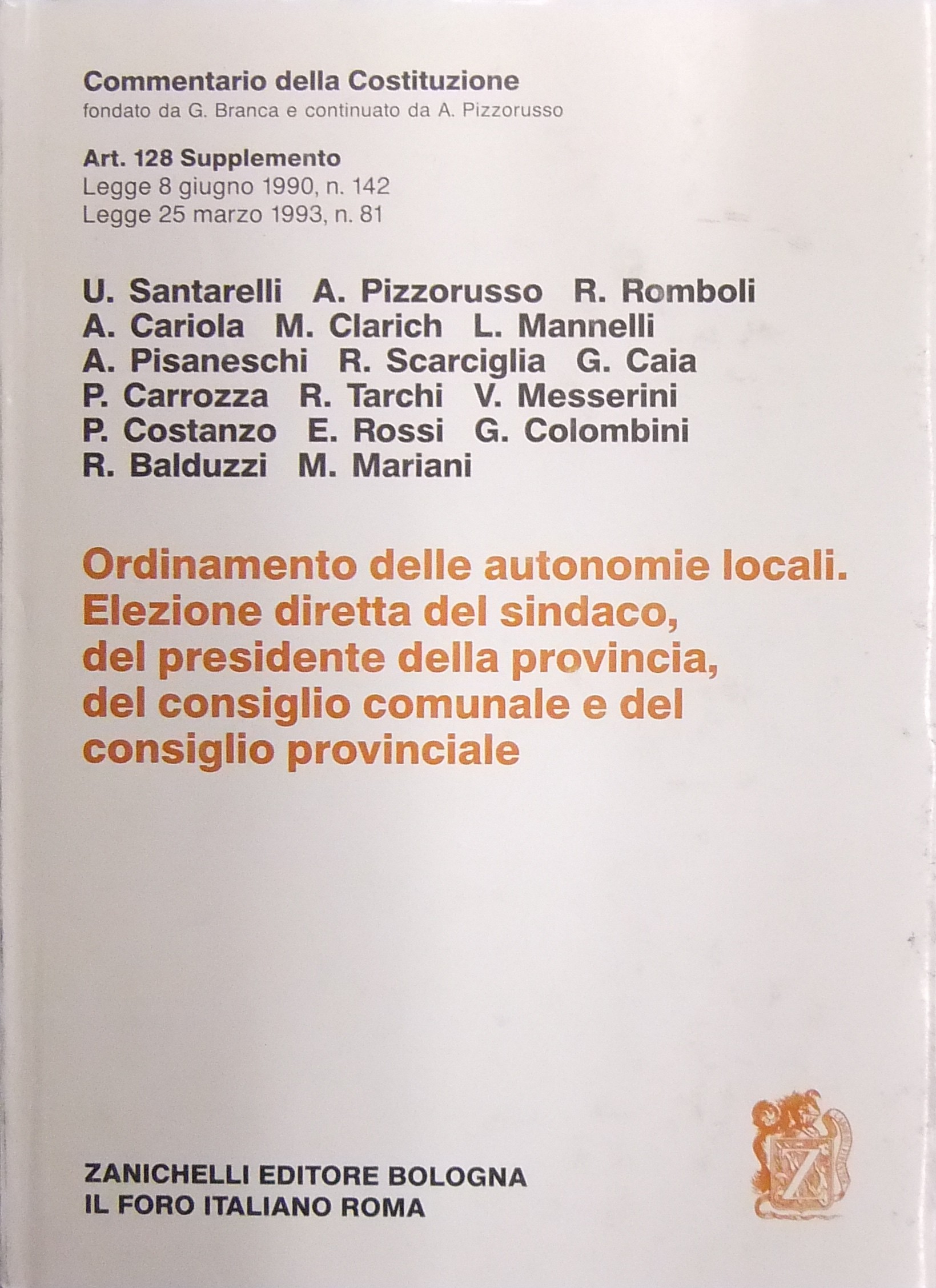 Art. 128 Supplemento. Legge 8 giugno 1990, n. 142. Ordinamento delle autonomie locali.