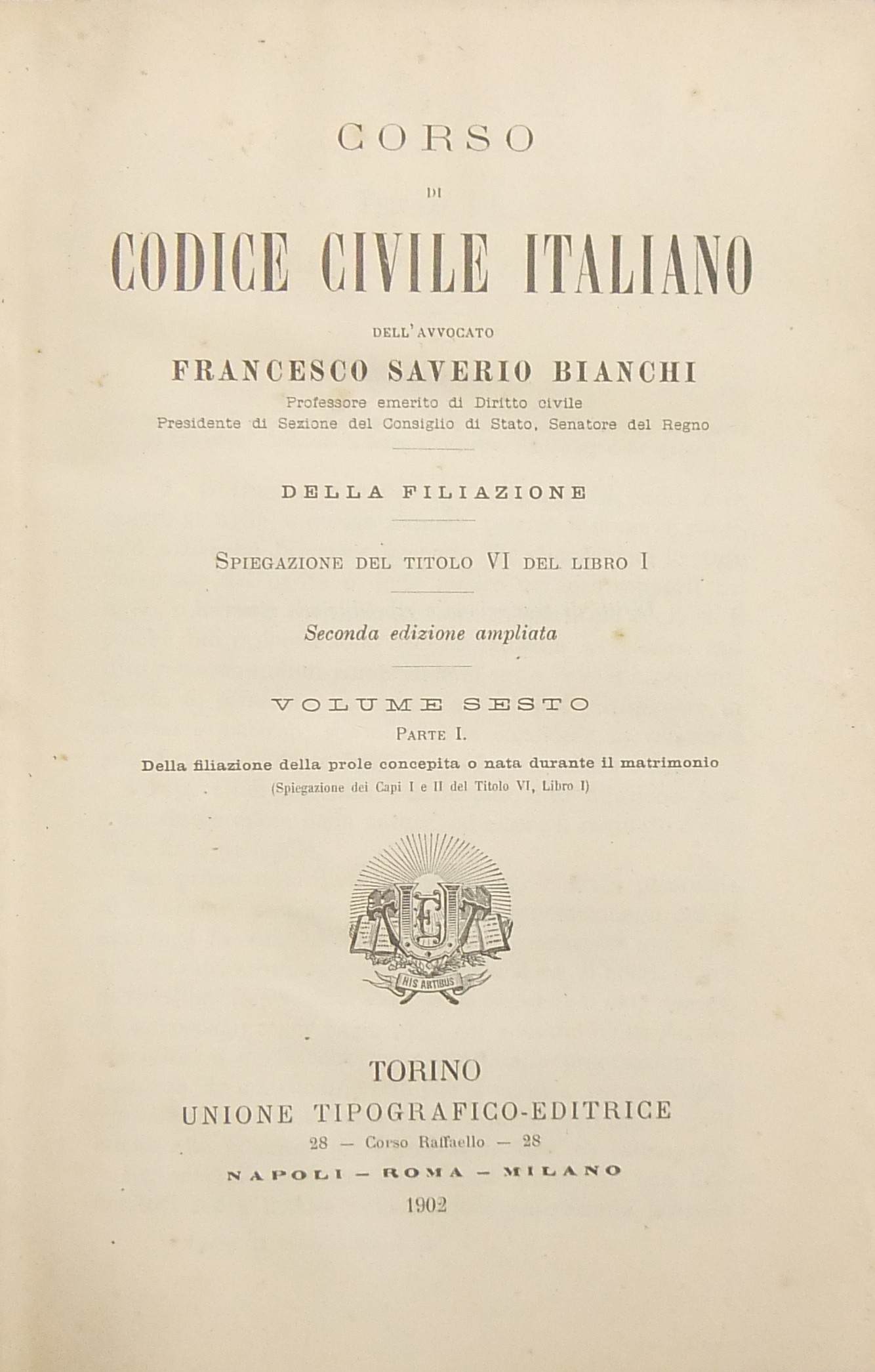 Corso di Codice civile italiano. Vol. VI (2 parti) - Della filiazione. 