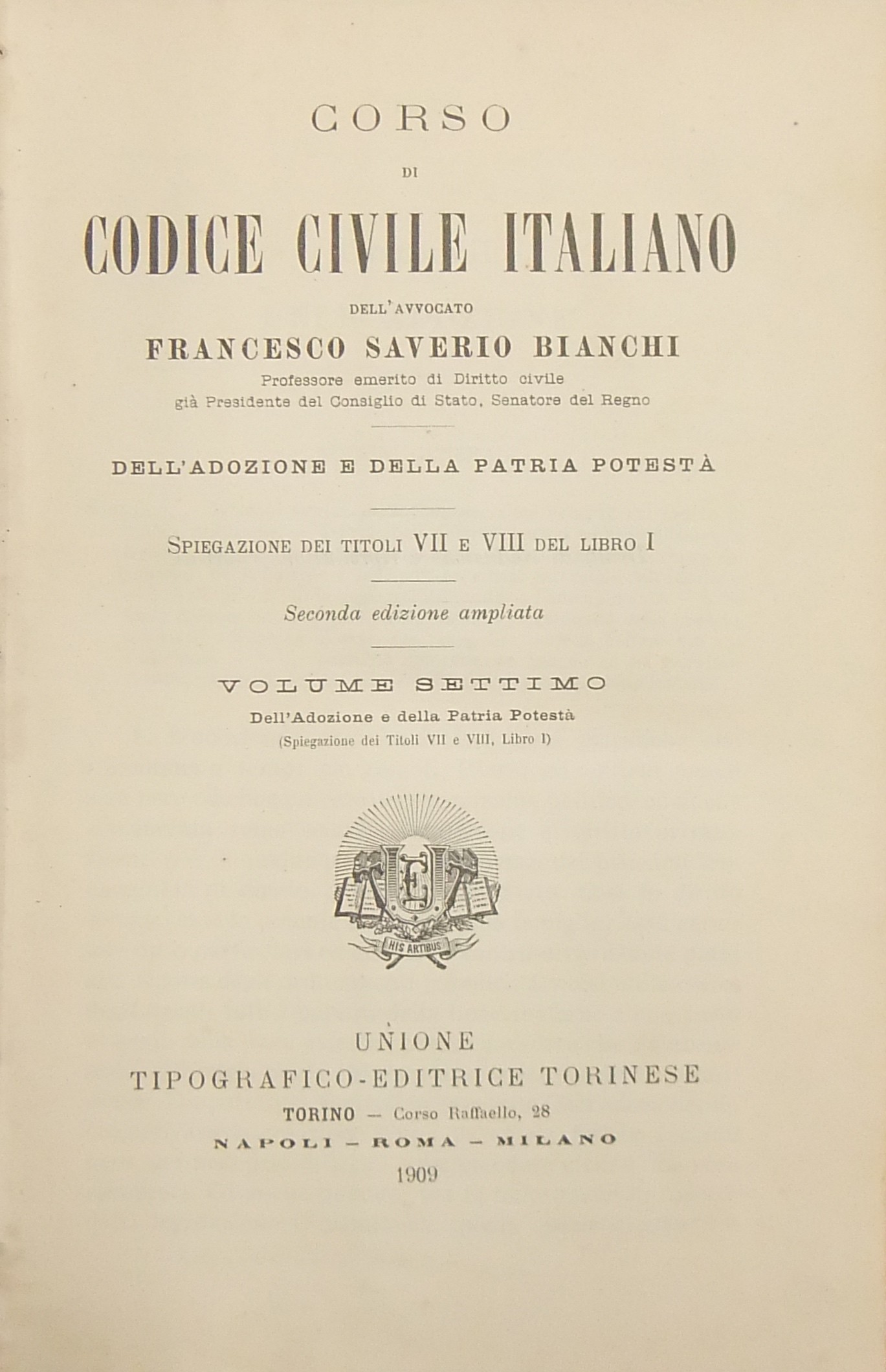 Corso di Codice civile italiano. Vol. VII - Dell'adozione e della patria potestà. 