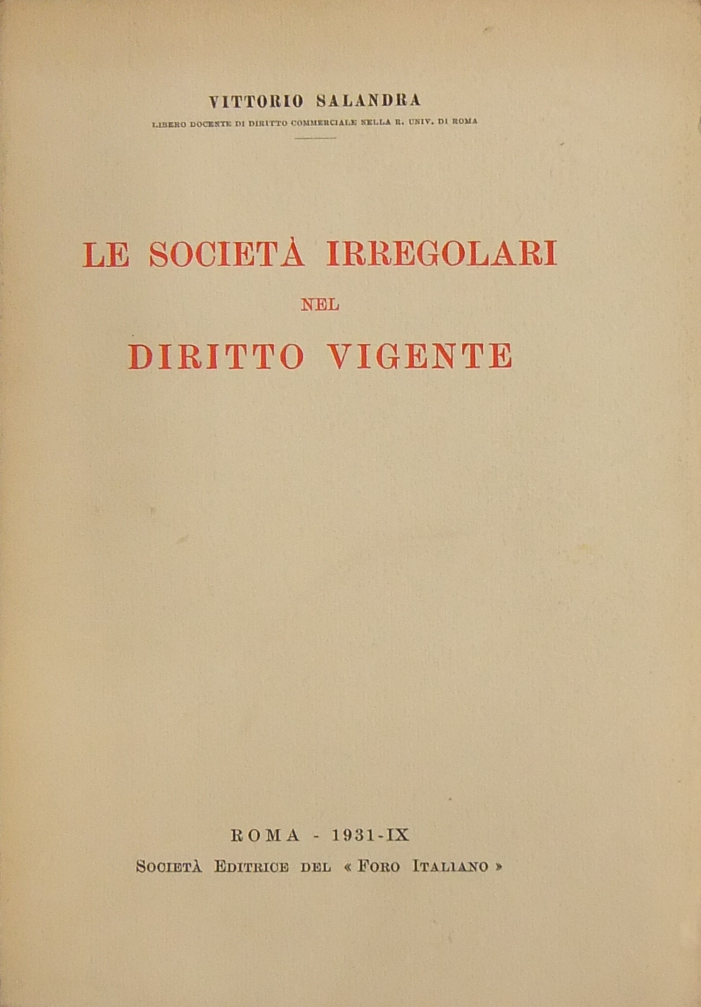 Le società irregolari nel diritto vigente