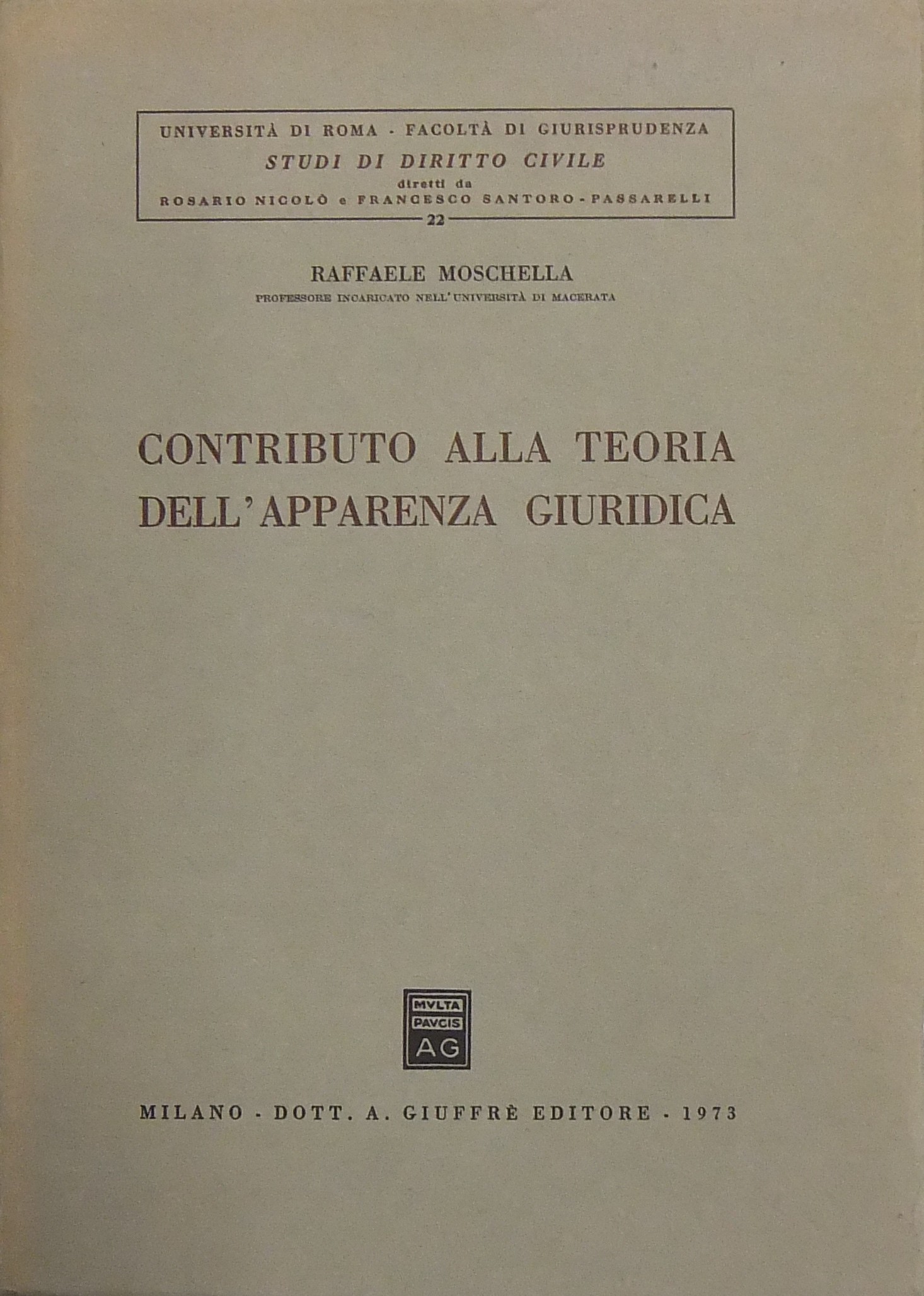 Contributo alla teoria dell'apparenza giuridica