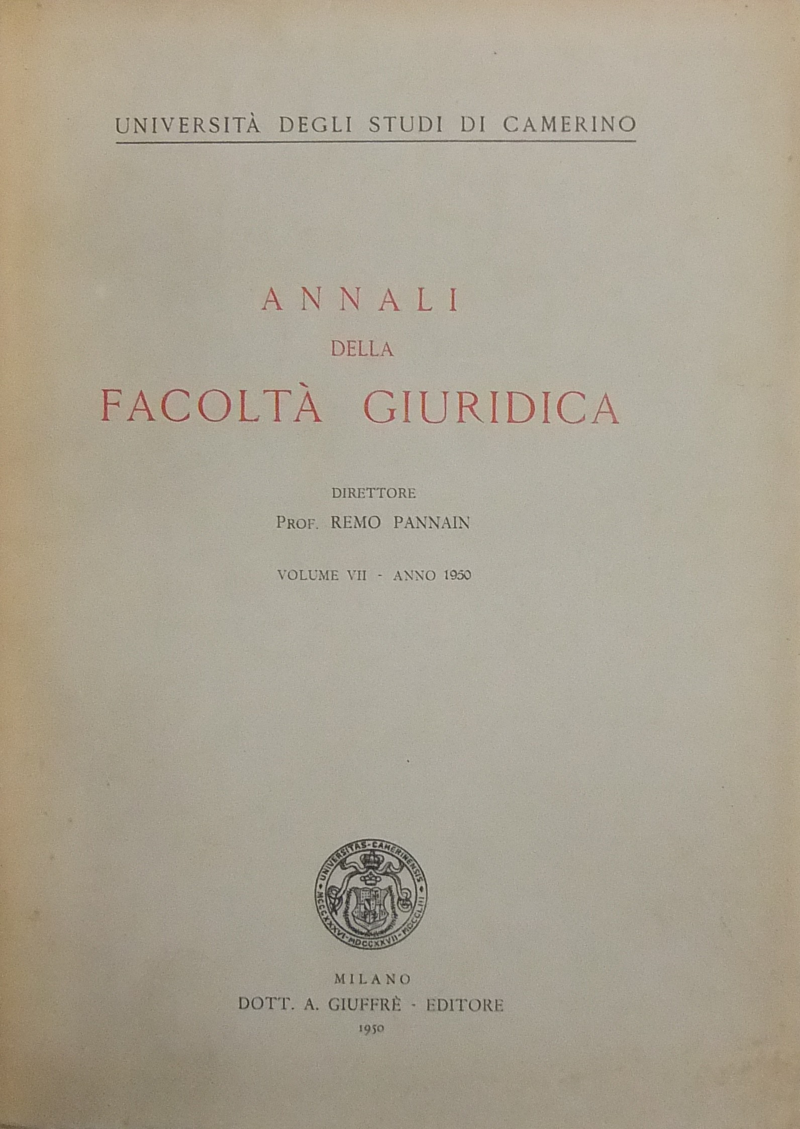 Annali della Facoltà Giuridica dell'Università degli Studi di Camerino. 
