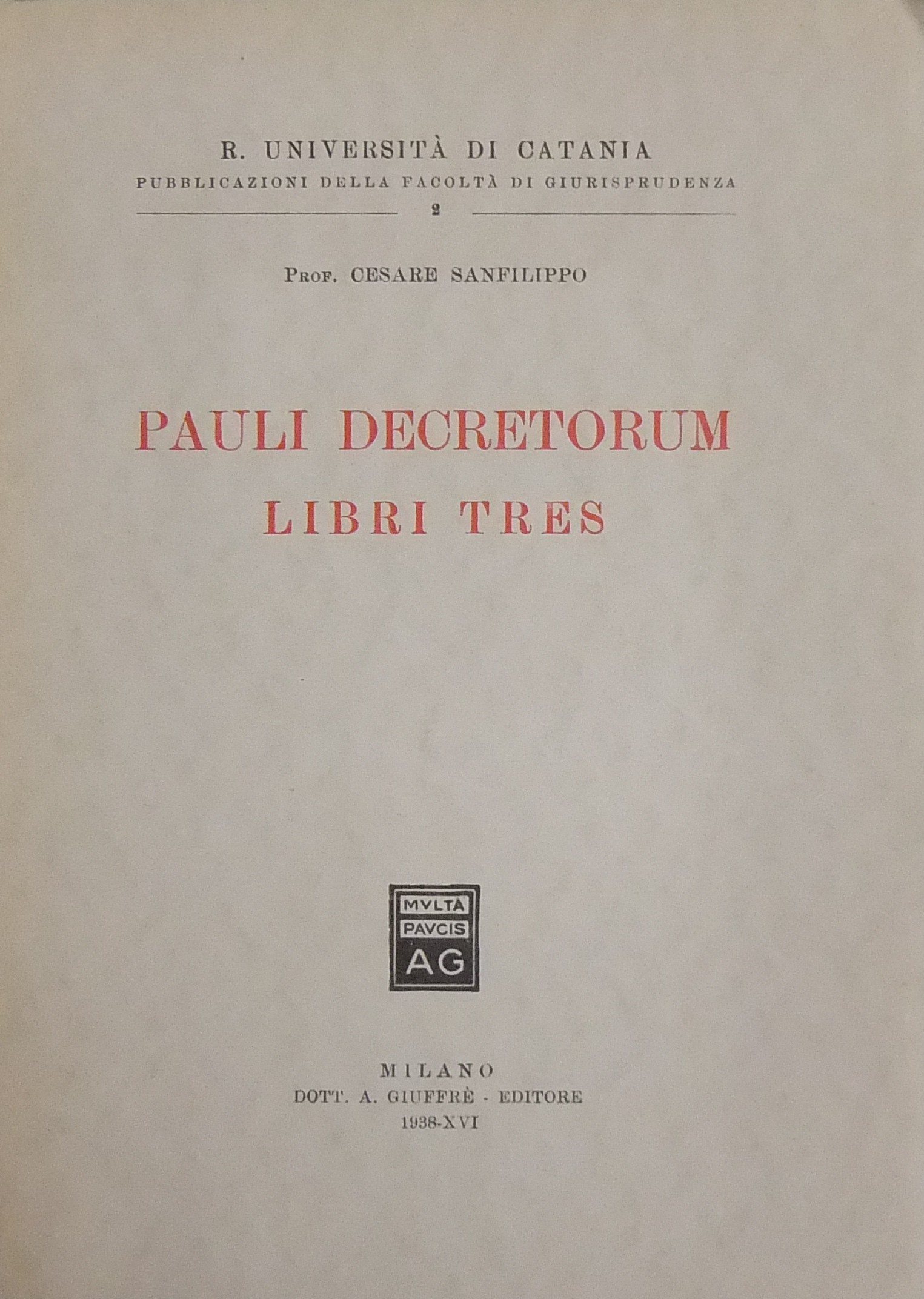 Pauli decretorum Libri Tres