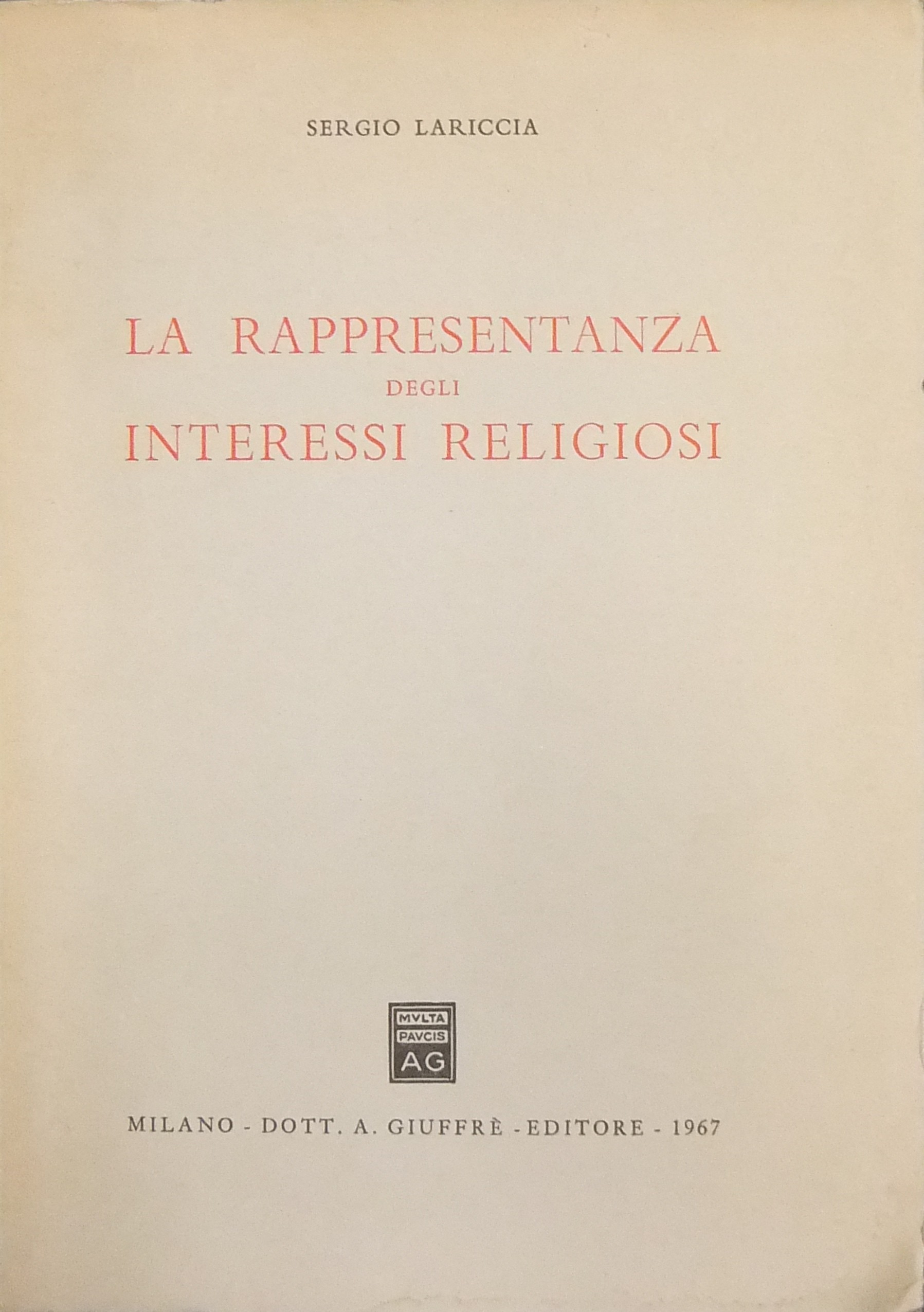 La rappresentanza degli interessi religiosi