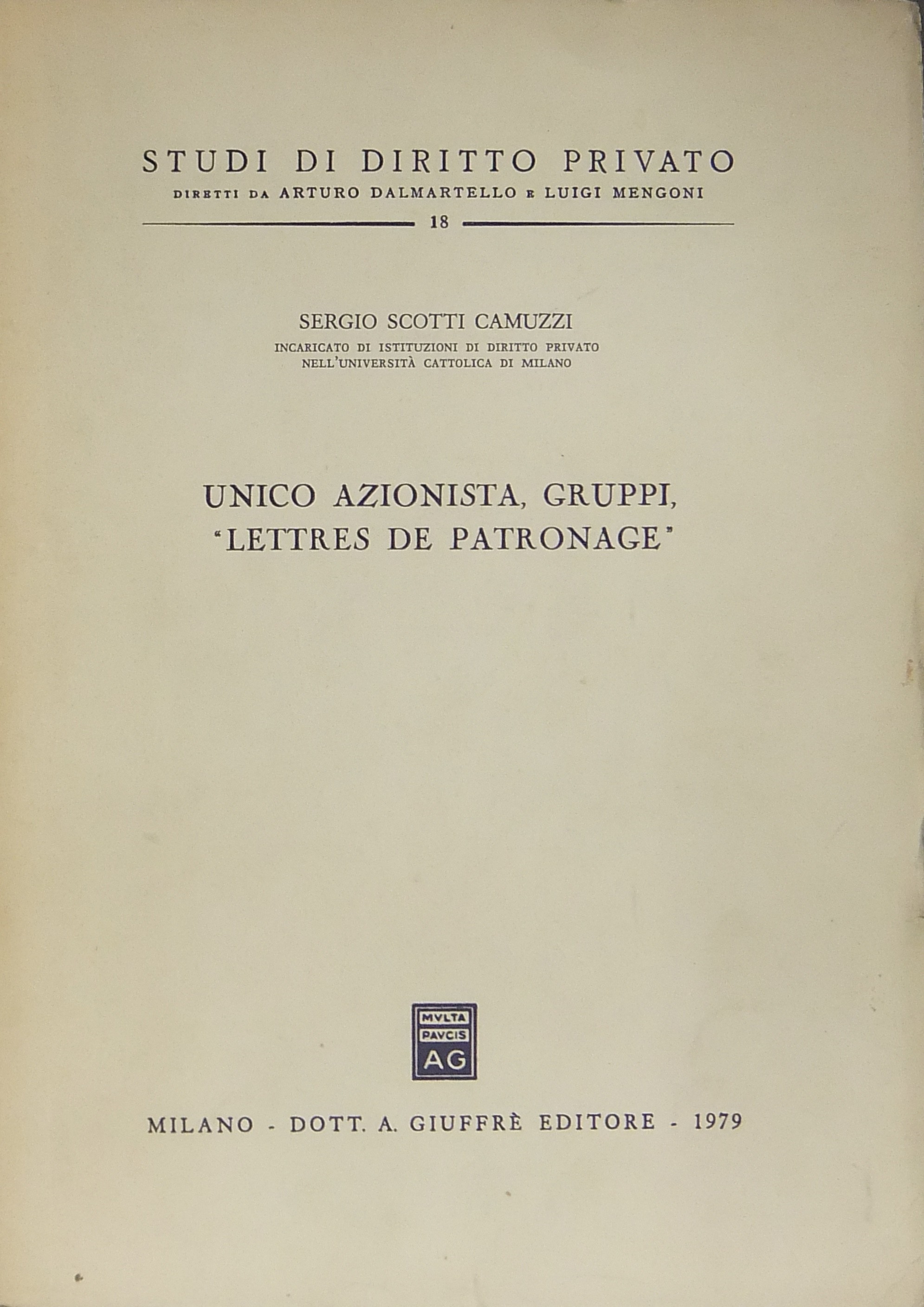 Unico azionista gruppi "lettres de patronage"