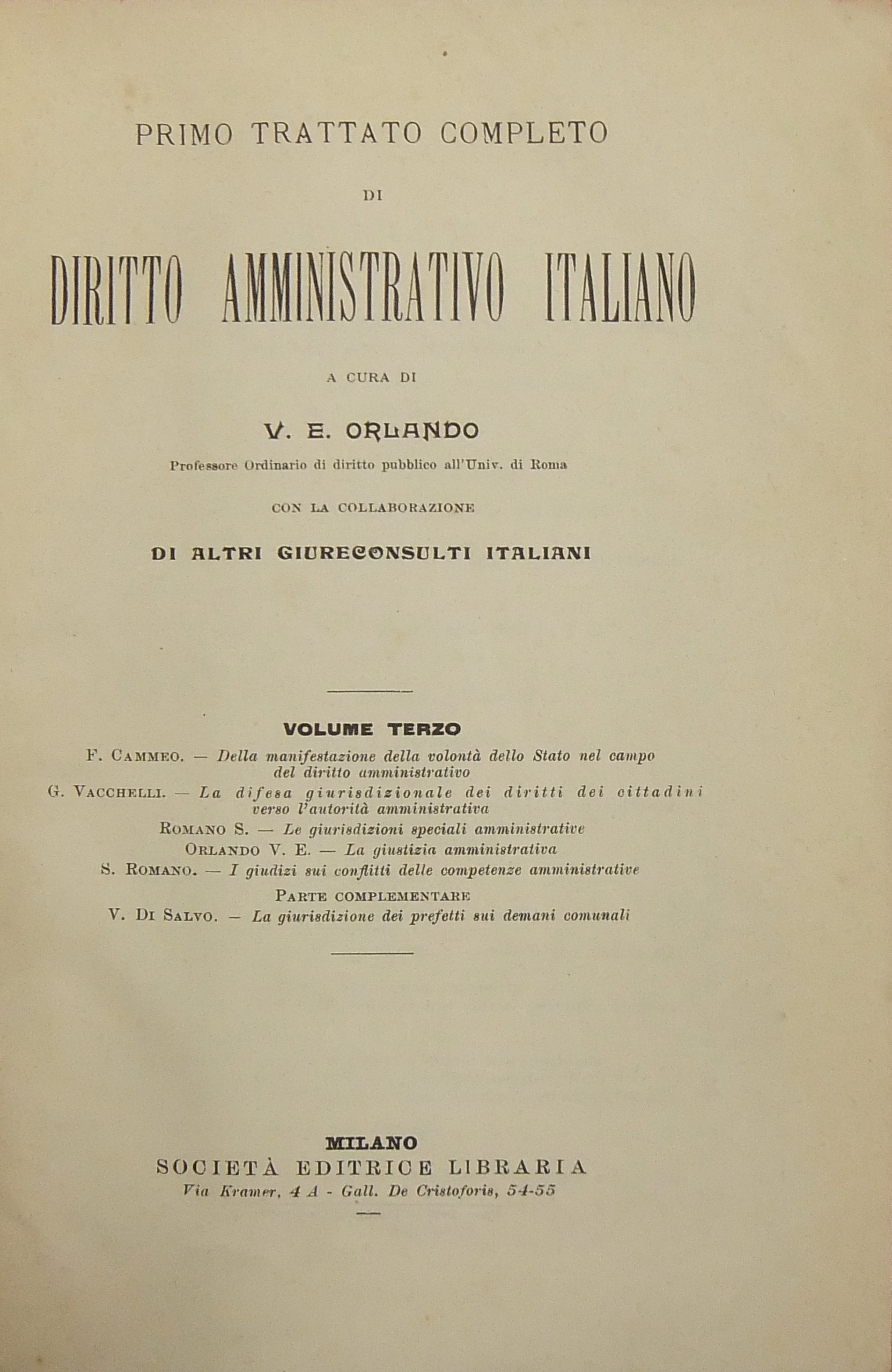 Primo trattato completo di diritto amministrativo italiano. Vol. III.