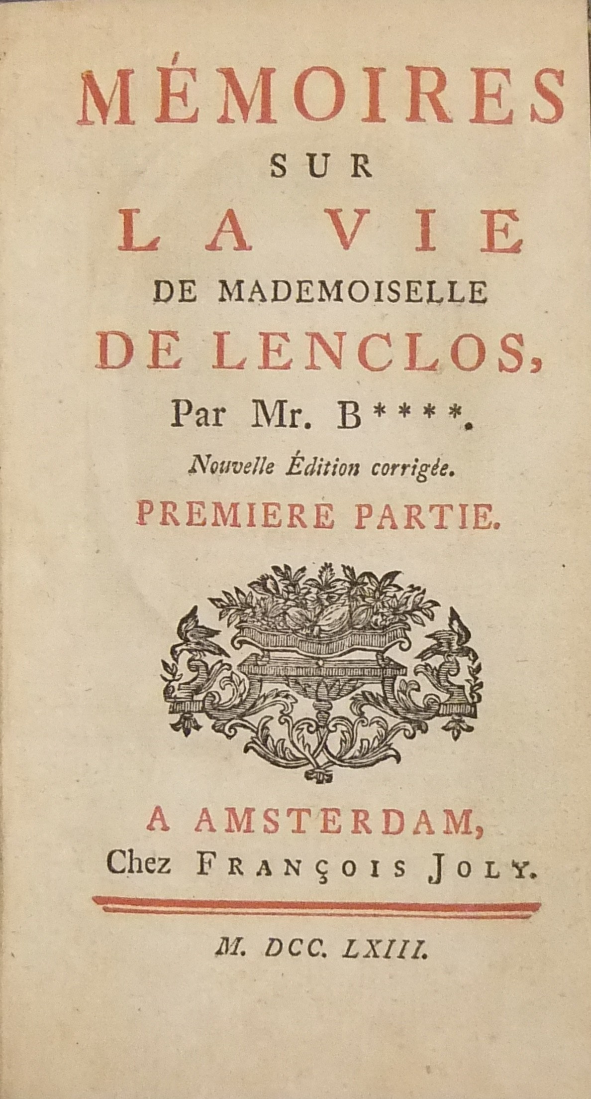Memoires sur la vie de Mademoiselle de Lenclos