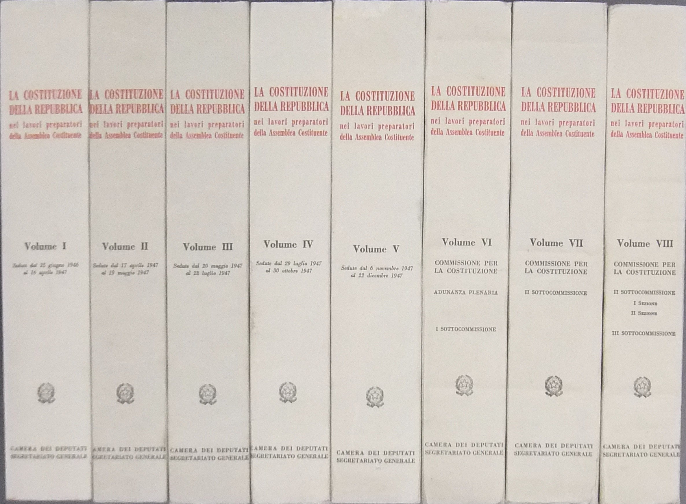 La Costituzione della Repubblica nei lavori preparatori della Assemblea Costituente.