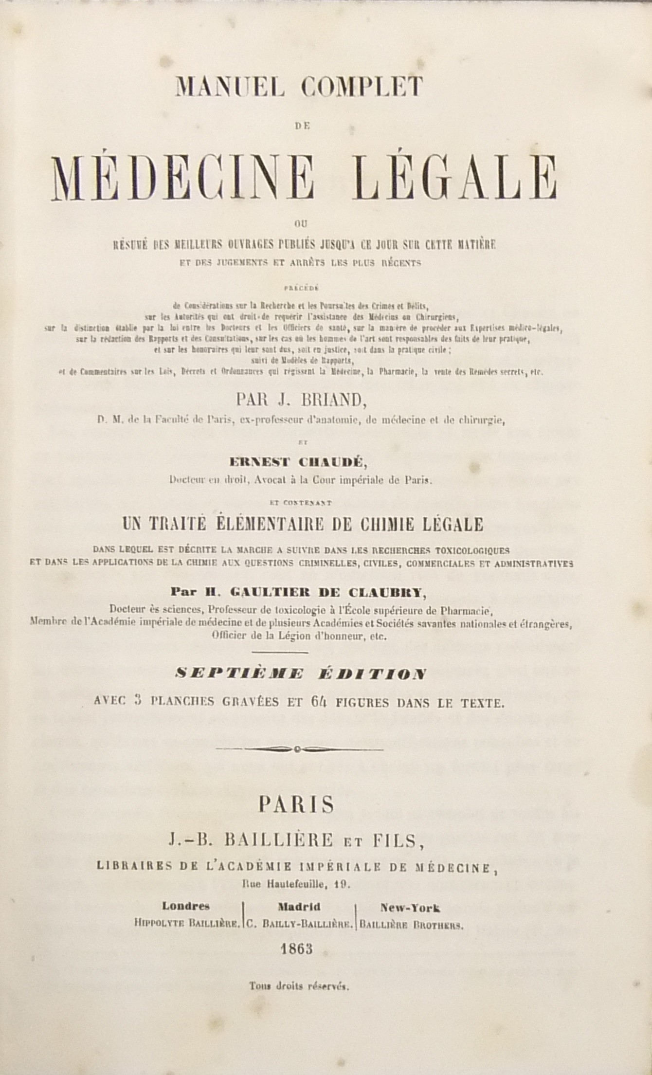 Manuel complet de medecine legale