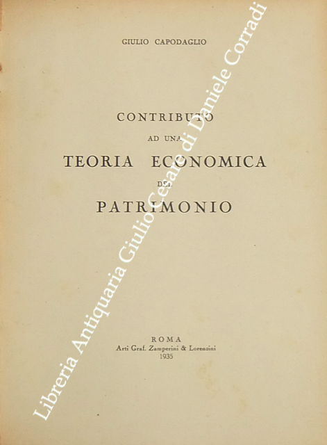 Contributo ad una teoria economica del patrimonio