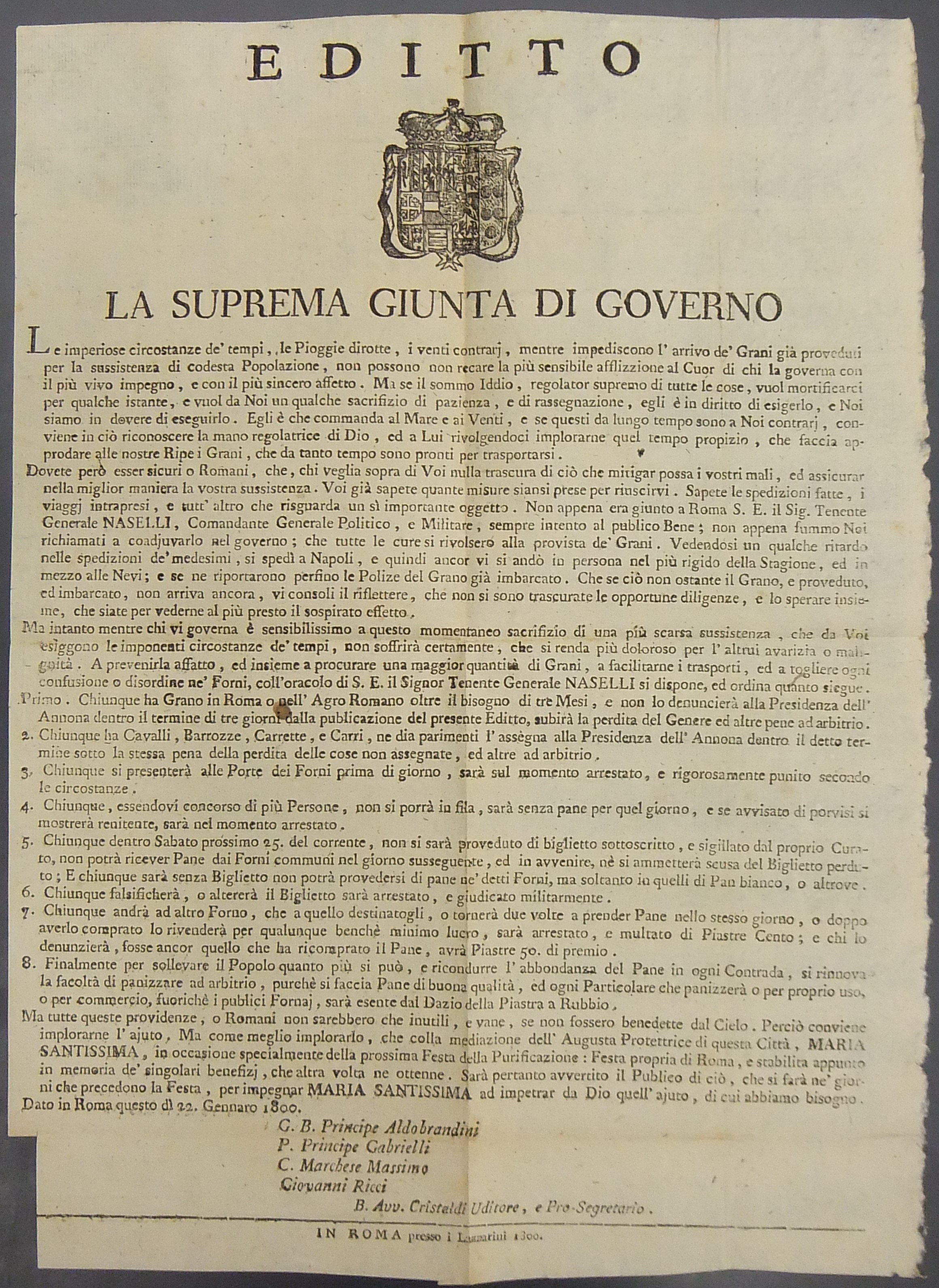 Editto. La suprema giunta di governo