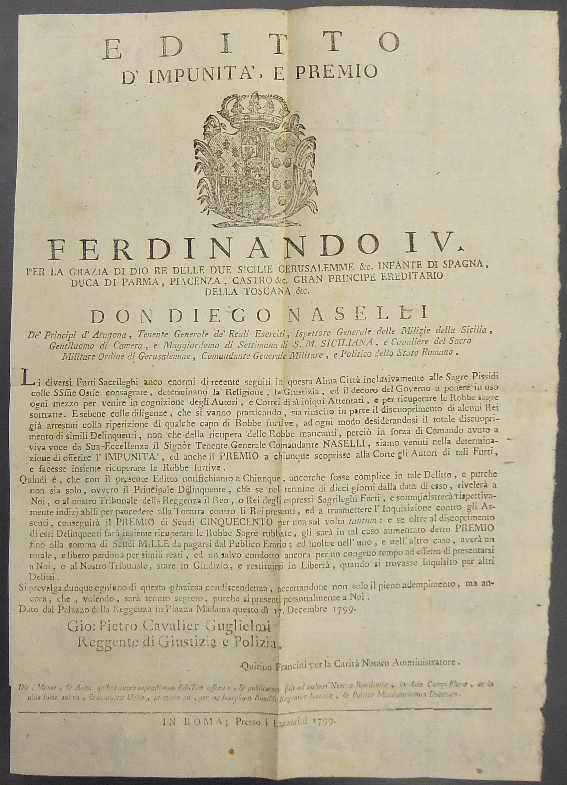 Editto d'impunità e premio