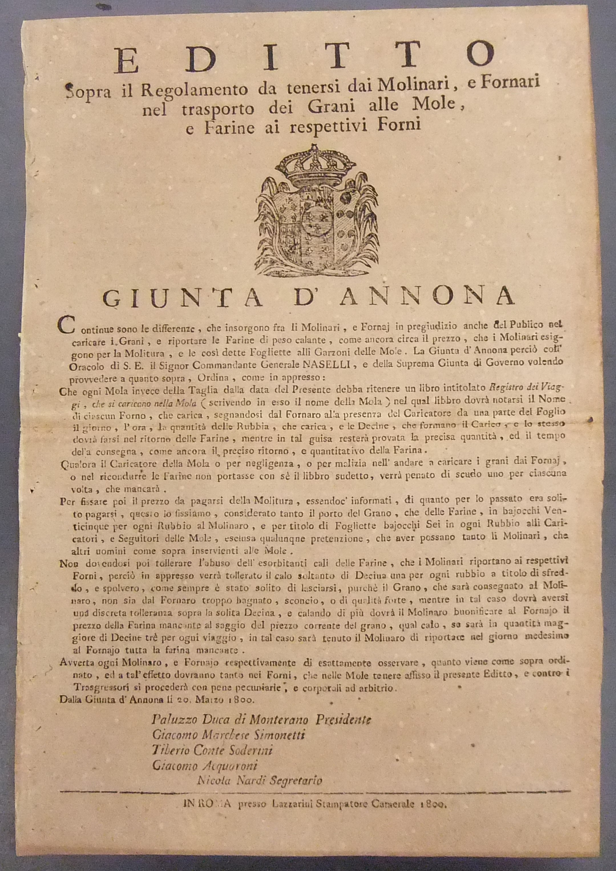 Editto Giunta d'Annona