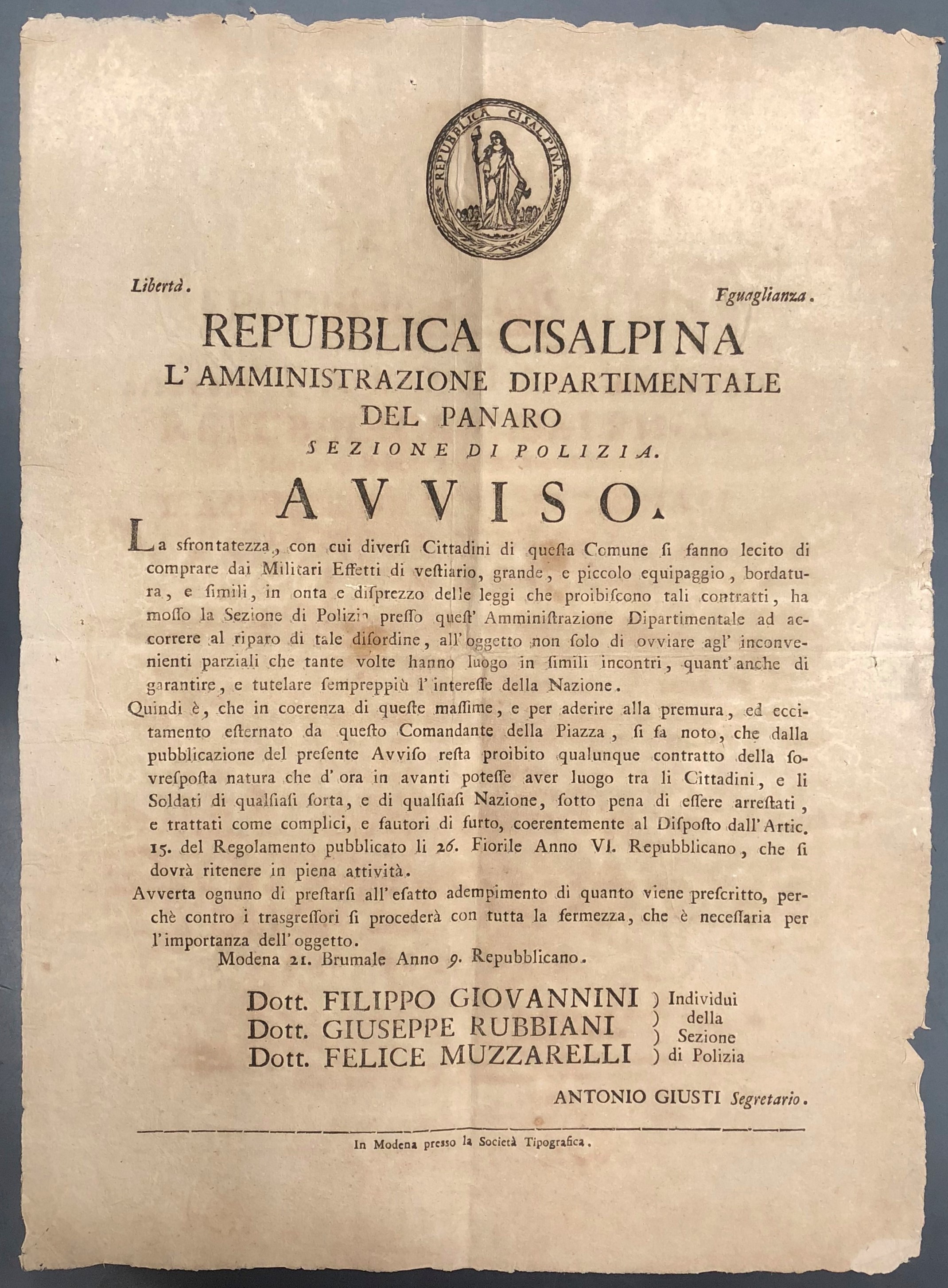 Avviso Repubblica Cisalpina