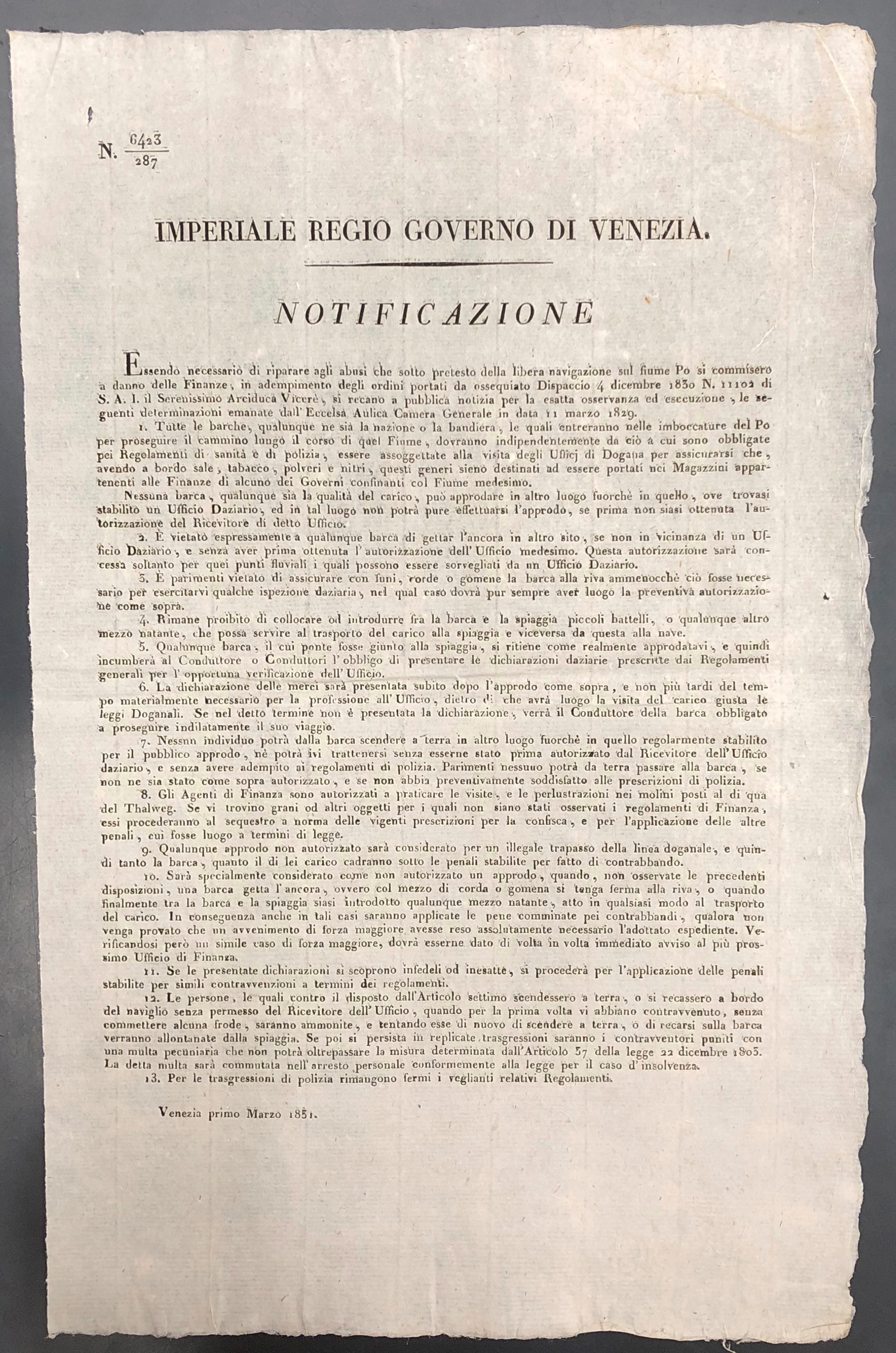 Imperiale Regio Governo di Venezia. Notificazione