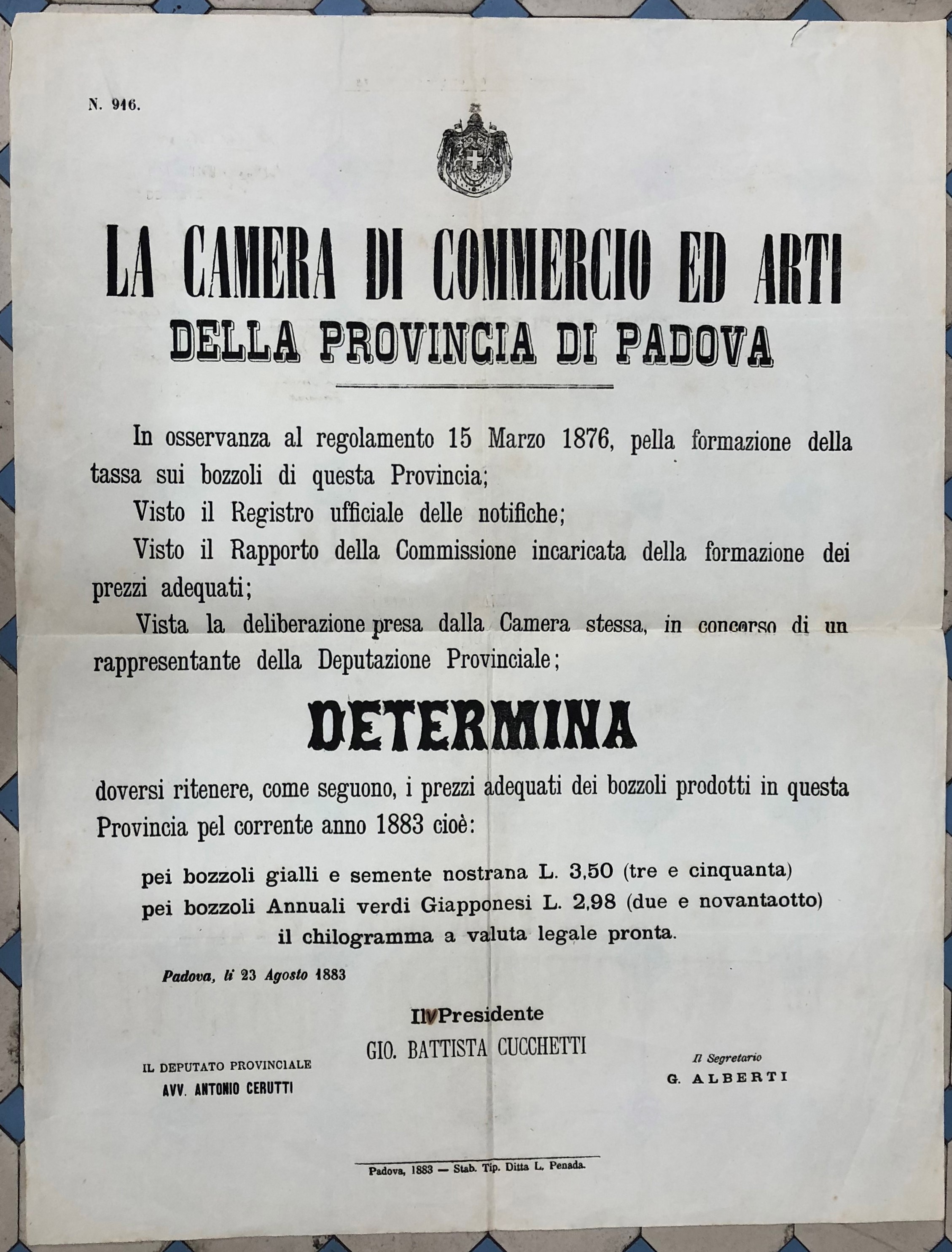 La Camera di Commercio ed Arti della Provincia di Padova