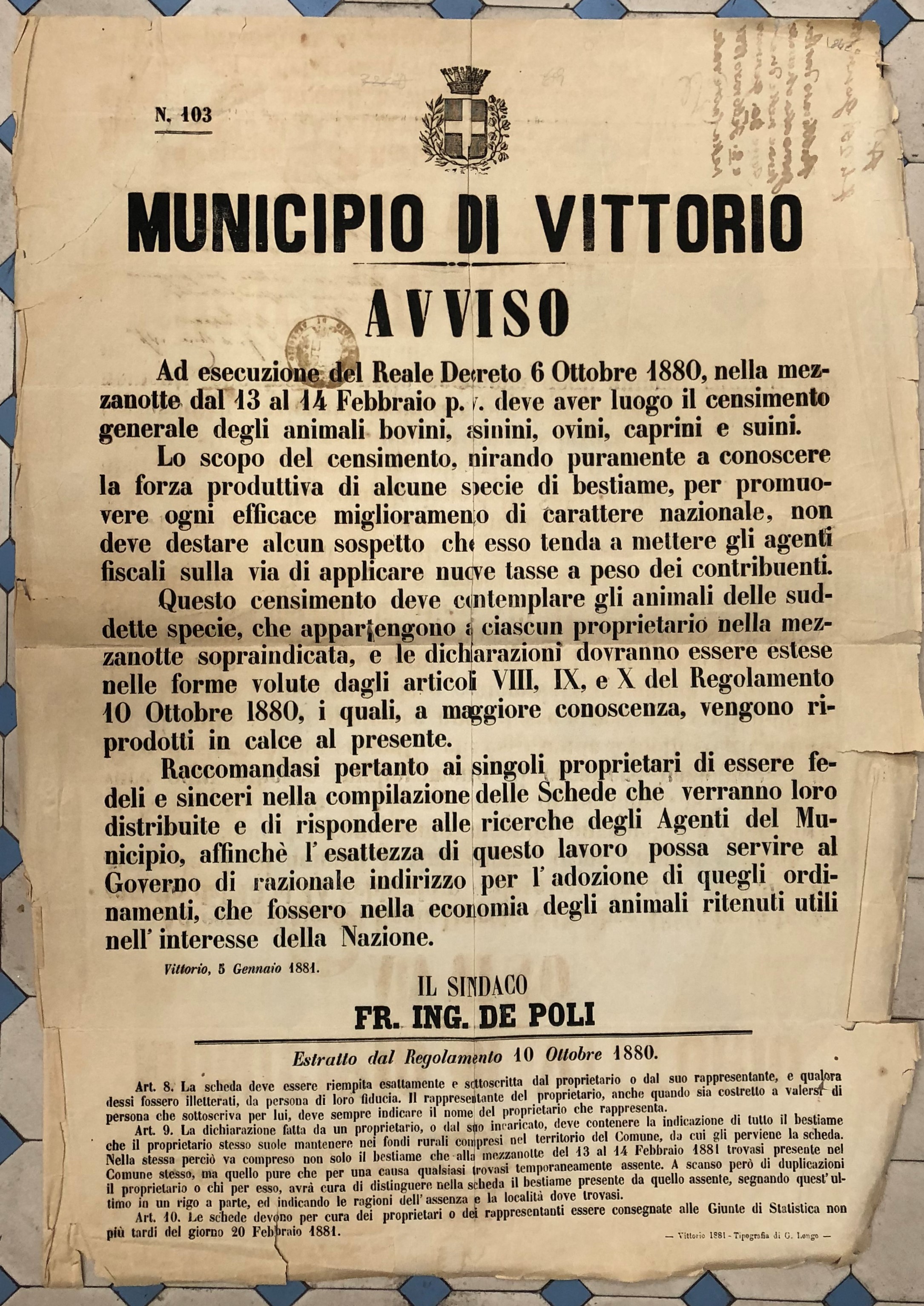 Municipio di Vittorio. Avviso