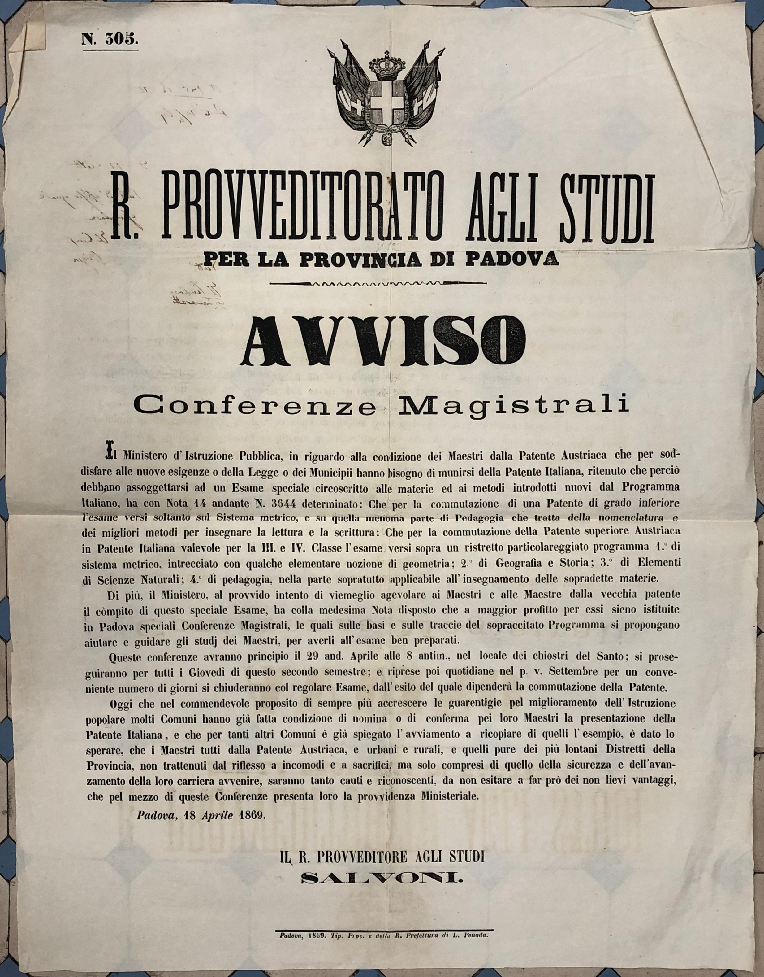 R. Provveditorato agli studi per la Provincia di Padova
