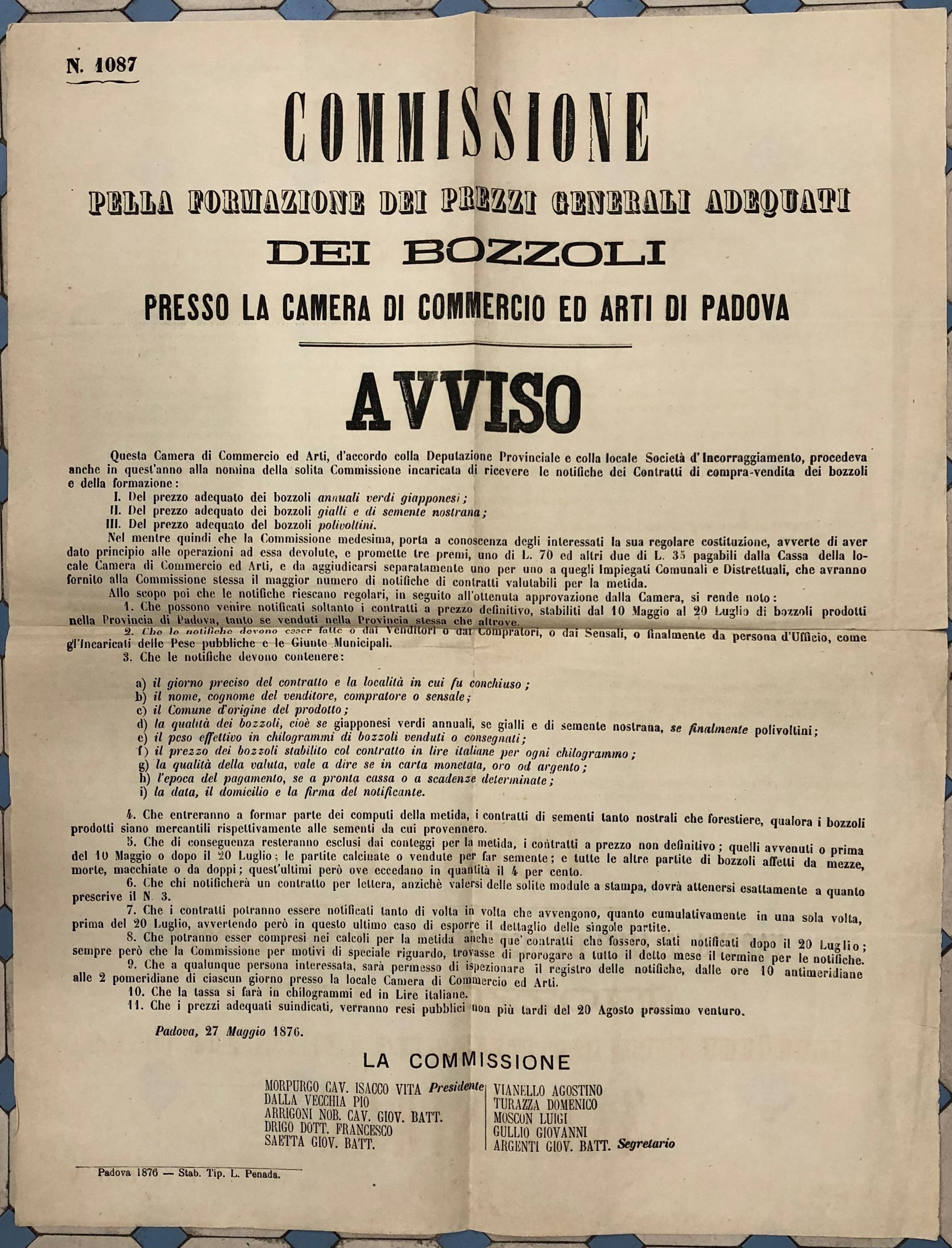 Commissione pella formazione dei prezzi generali adequati dei bozzoli