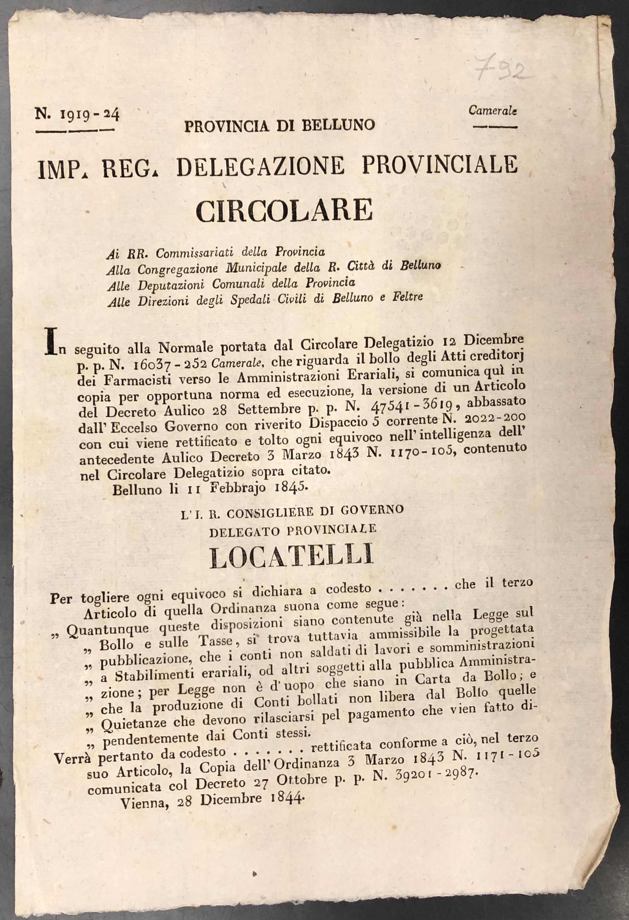 Imp. Reg. Delegazione Provinciale. Circolare