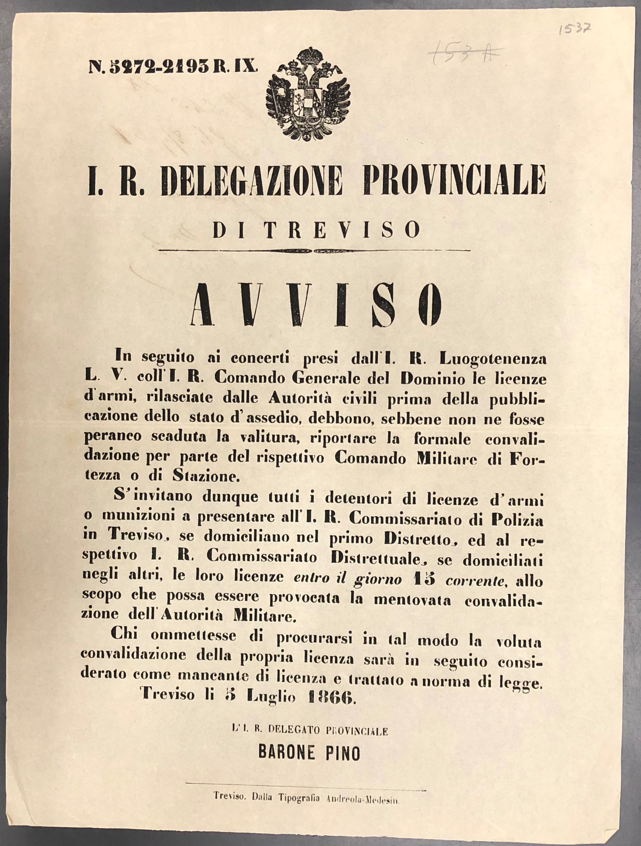 I. R. Delegazione Provinciale di Treviso. Avviso