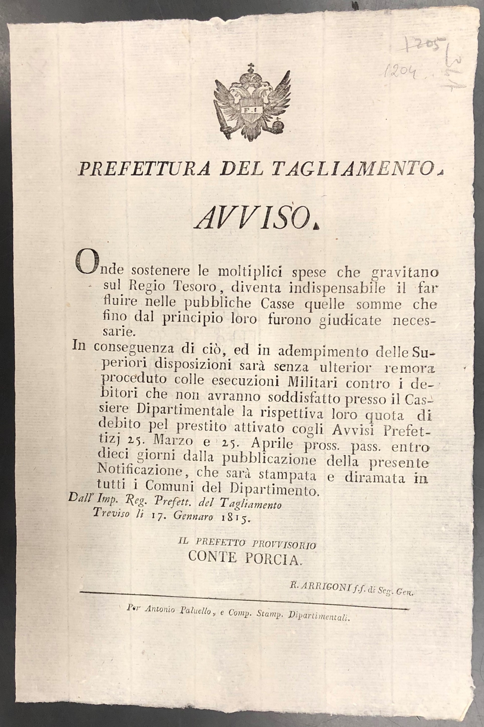 Prefettura del Tagliamento. Avviso