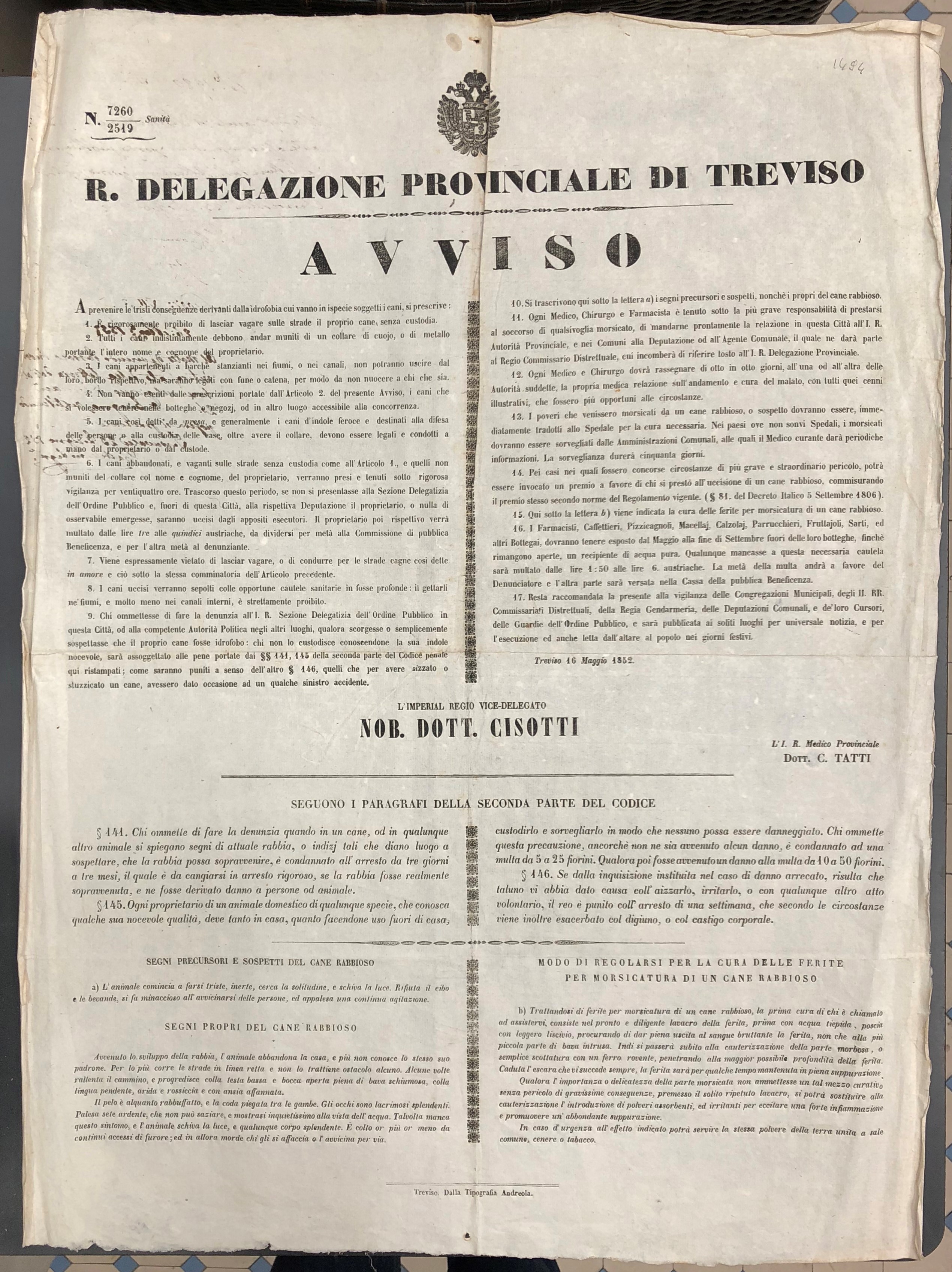 Regia Delegazione Provinciale di Treviso. Avviso.