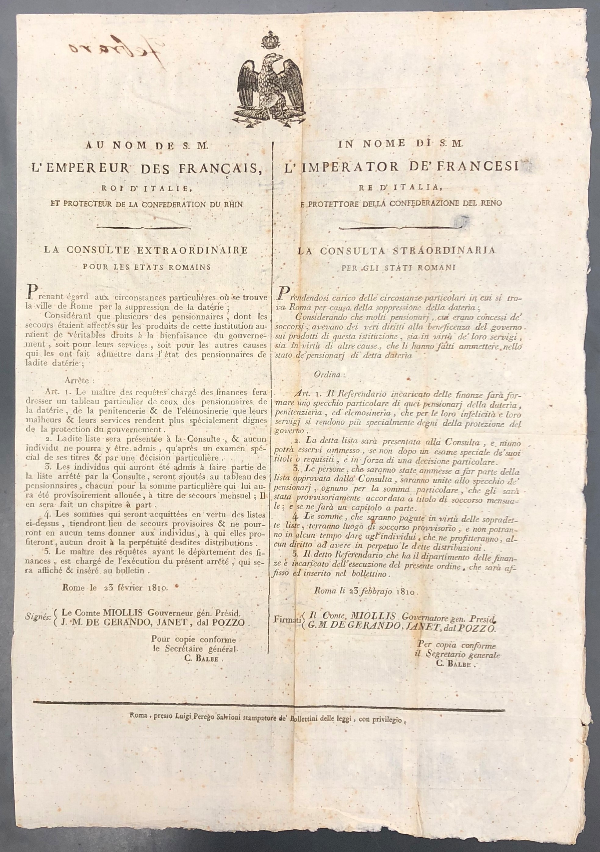 La consulta straordinaria per gli Stati Romani