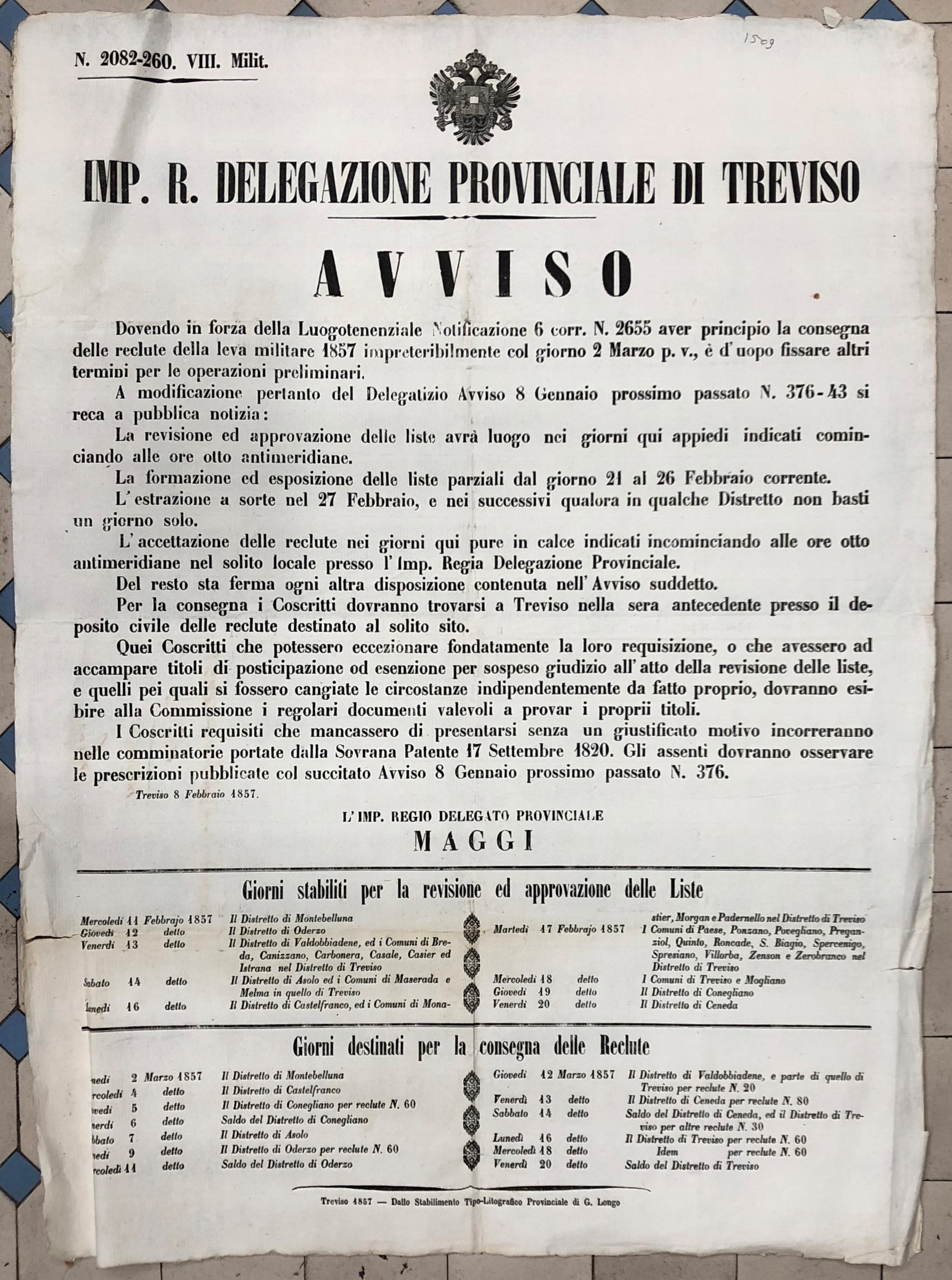 Imp. R. Delegazione Provinciale di Treviso. Avviso