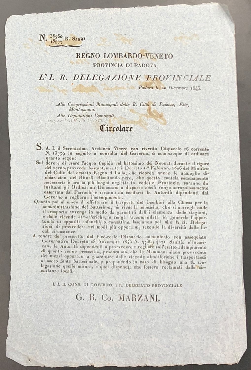 L'I. R. Delegazione Provinciale. Circolare