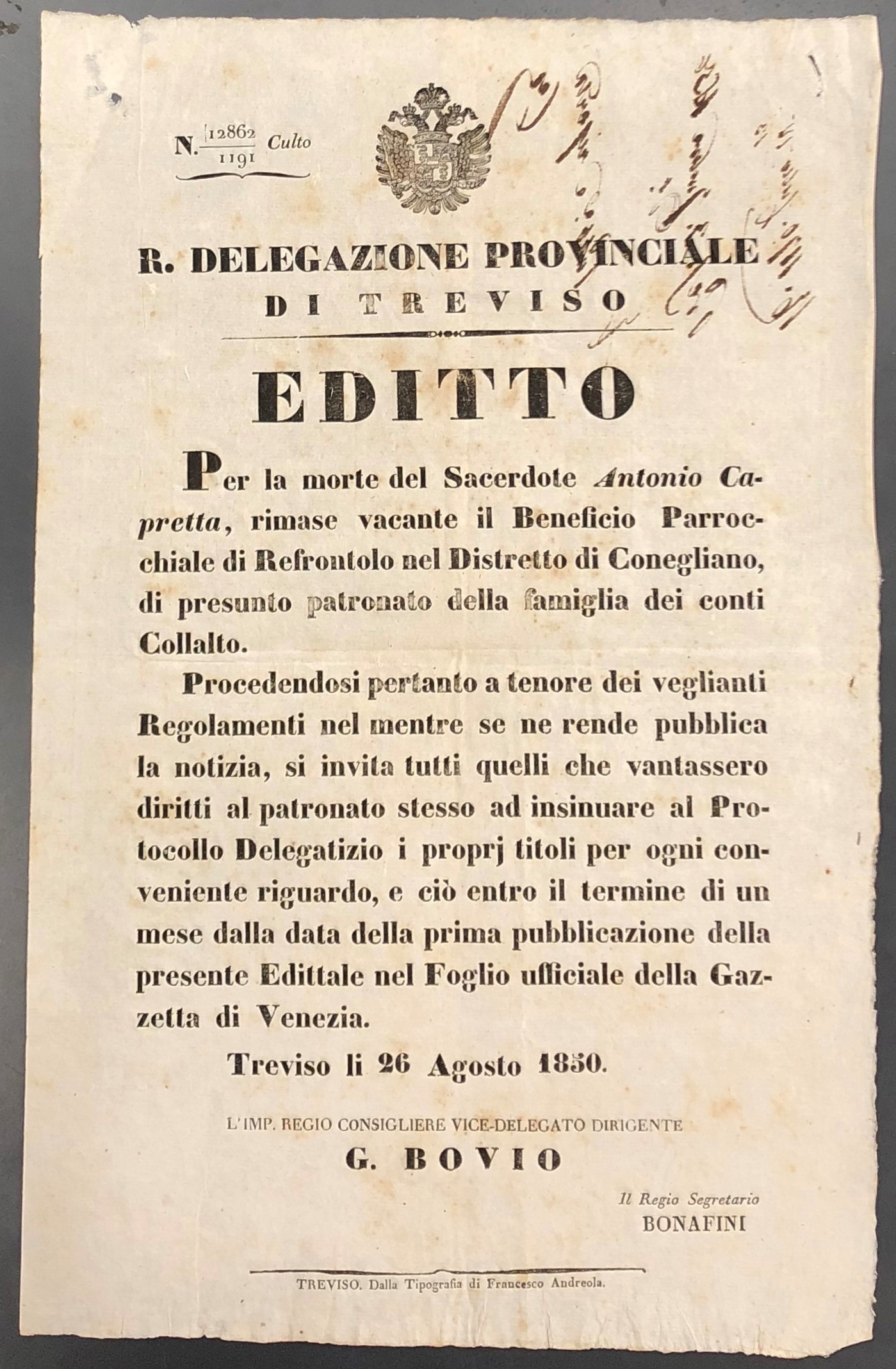 R. Delegazione Provinciale di Treviso. Editto