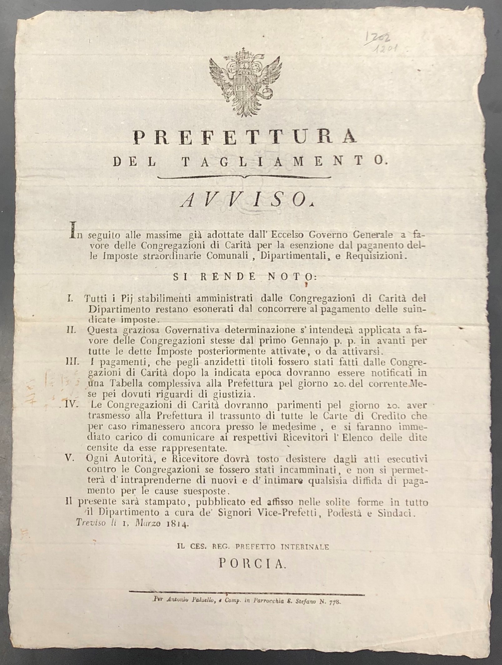 Prefettura del Tagliamento. Avviso