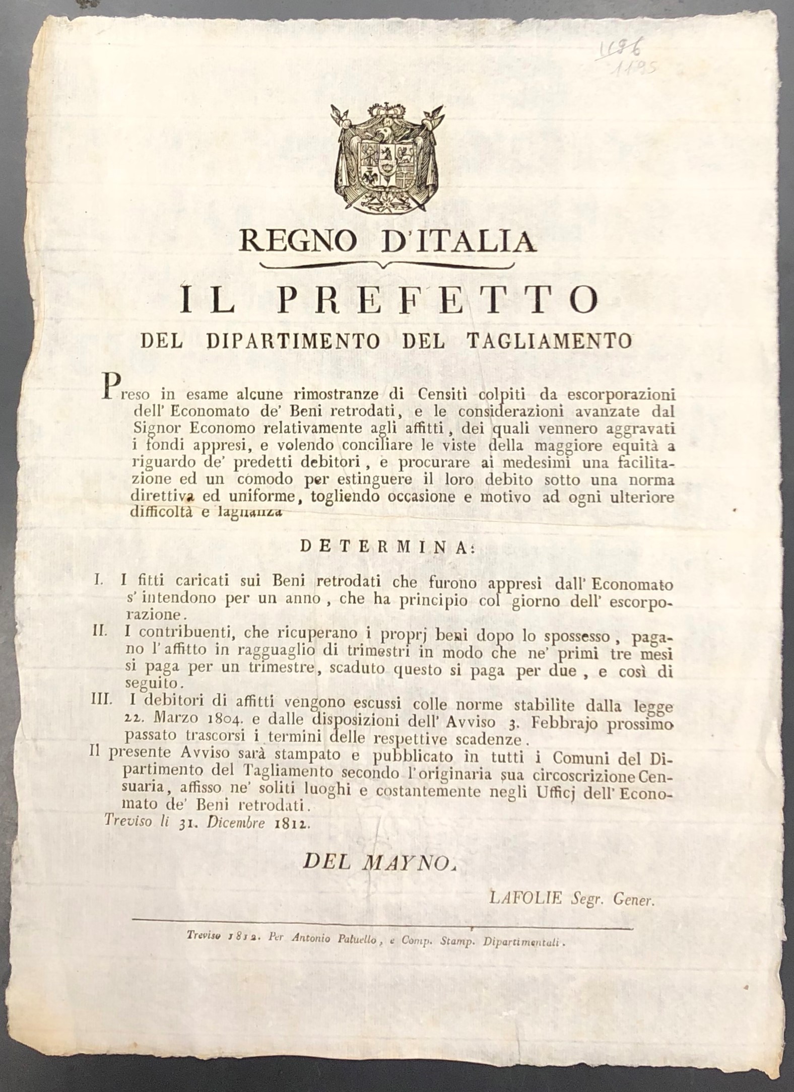 Il Prefetto del dipartimento del Tagliamento