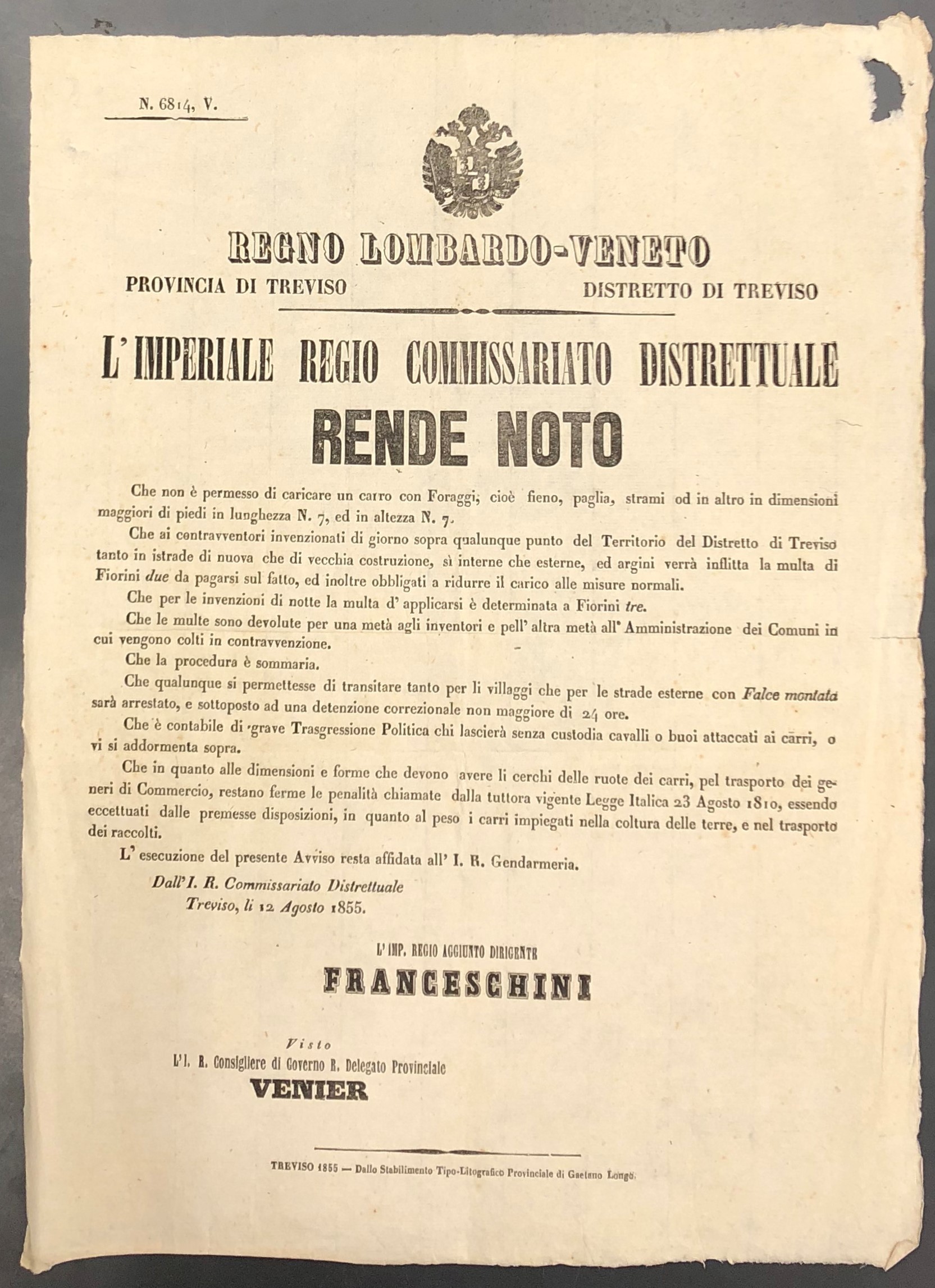 L'Imperiale Regio Commissario Distrettuale rende noto