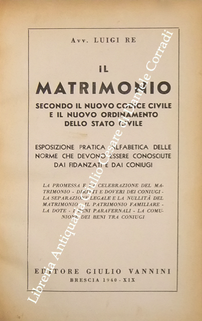 Il Matrimonio secondo il nuovo codice civile 