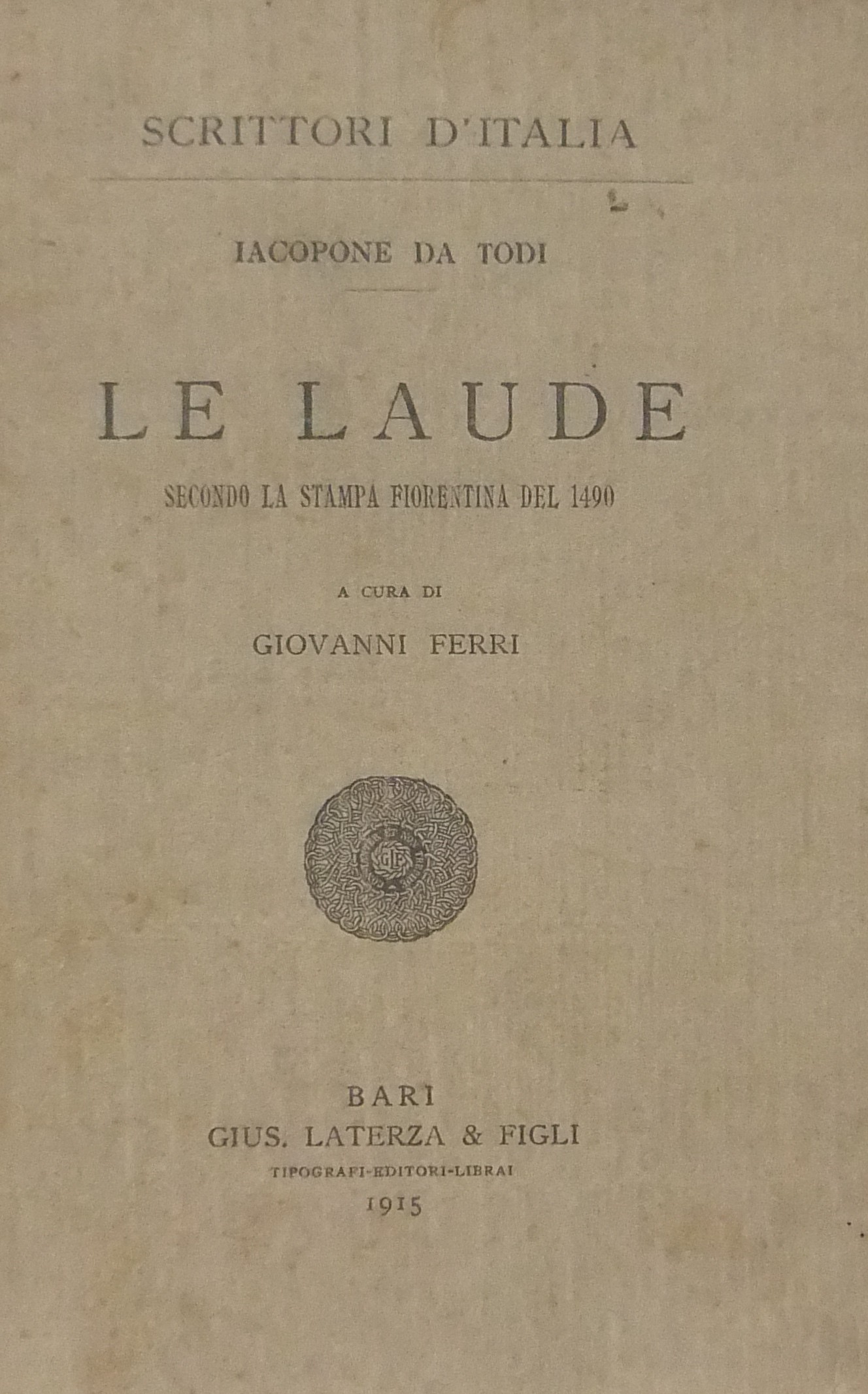 Le laude secondo la stampa fiorentina del 1490. A