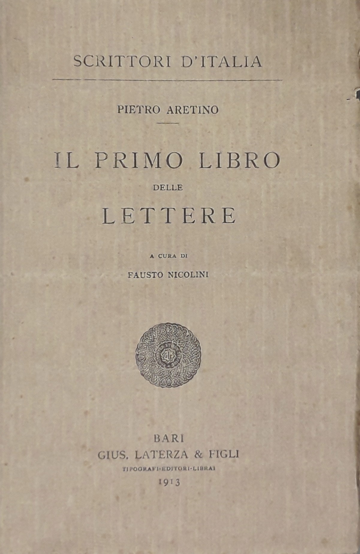 Il primo libro delle lettere. A cura di Fausto Nicolini