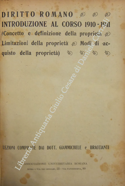 Diritto romano. Introduzione al corso 1910-1911