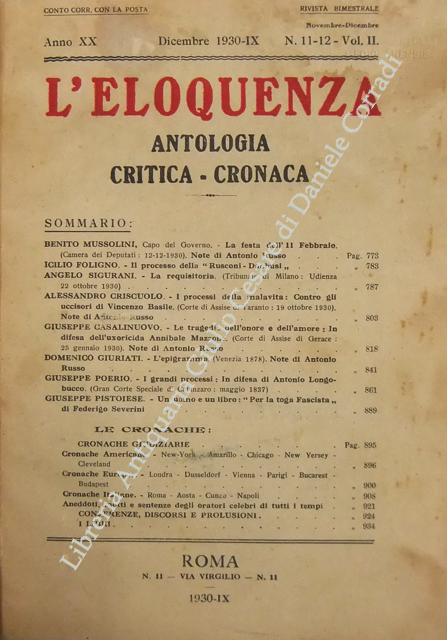 L'eloquenza. Antologia, critica, cronaca.