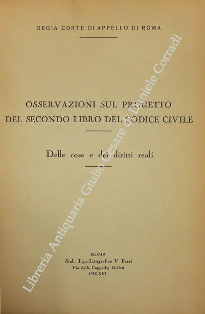 Osservazioni sul progetto del secondo libro del codice civile