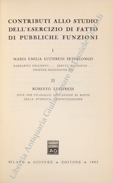 Contributi allo studio dell'esercizio di fatto di pubbliche funzioni