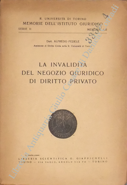 La invalidità del negozio giuridico di diritto privato